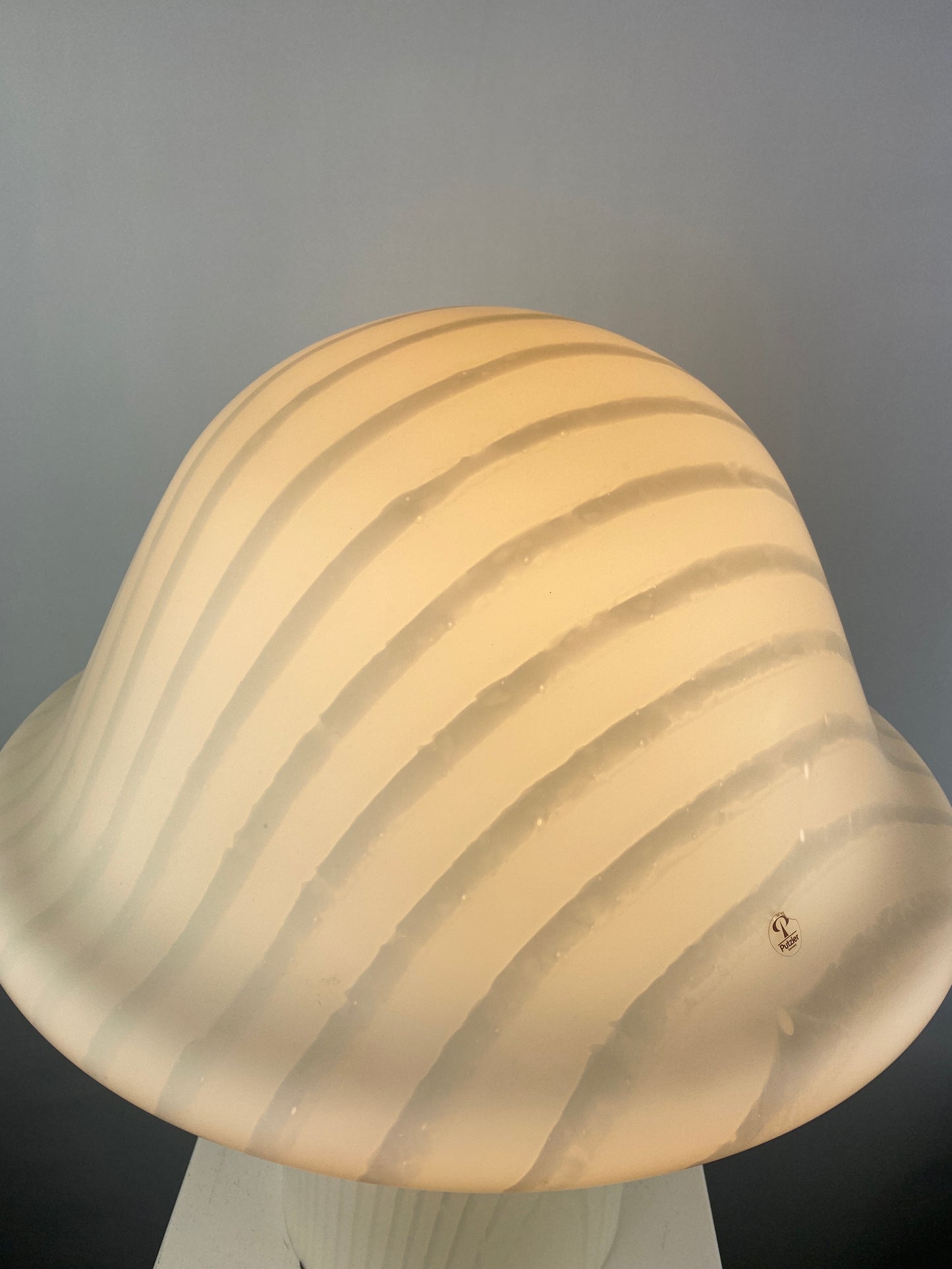 Enormous white glass Peill and Putzler mushroom table lamp XXL 1970