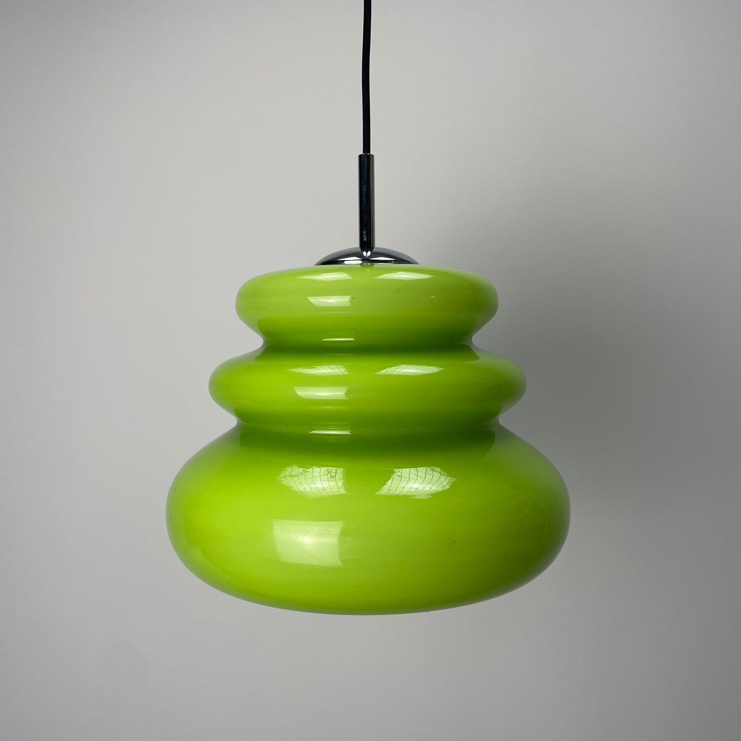 Rare apple green glass pendant light AH 1 by Peill and Putzler 1960