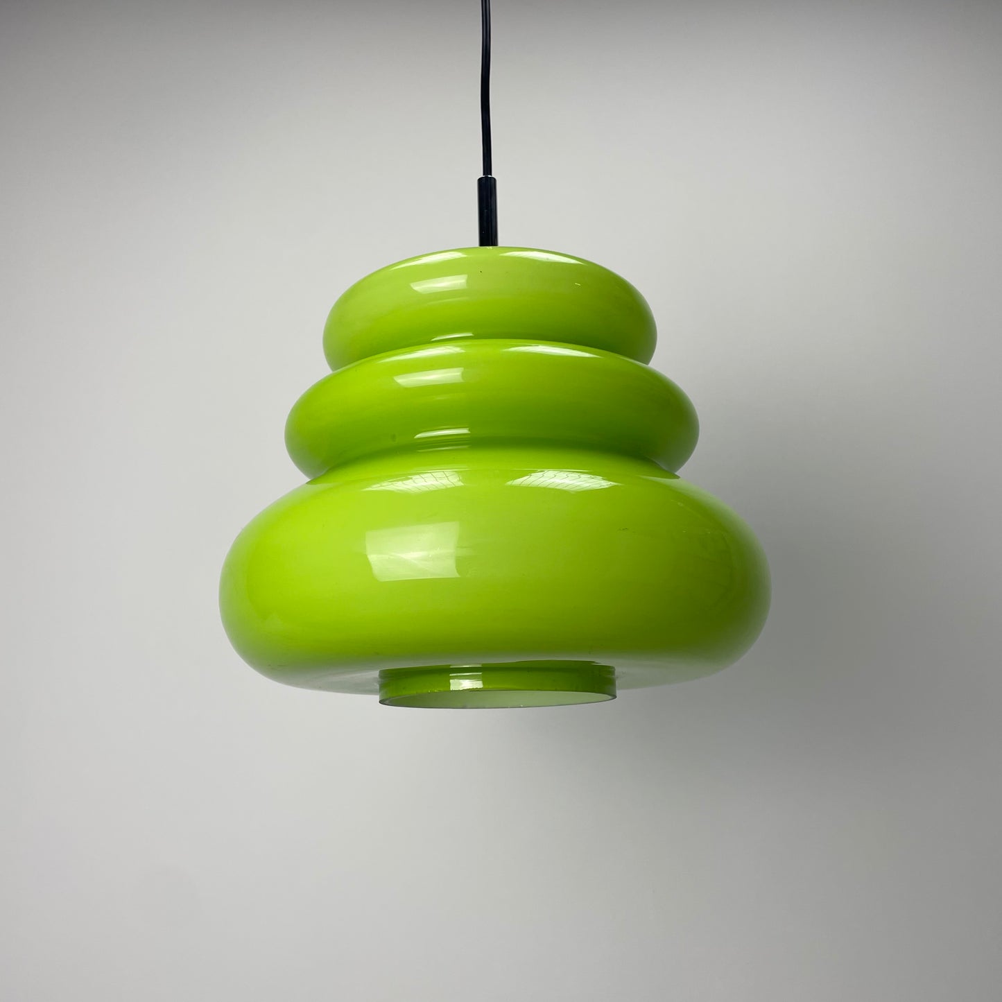 Rare apple green glass pendant light AH 1 by Peill and Putzler 1960