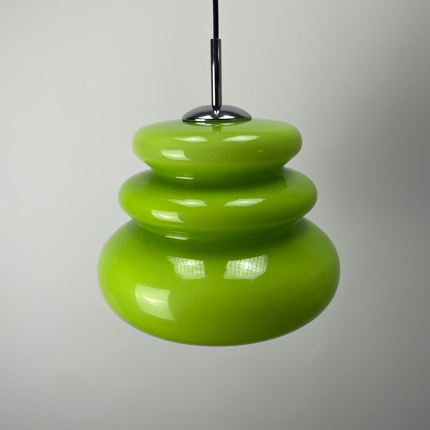 Rare apple green glass pendant light AH 1 by Peill and Putzler 1960