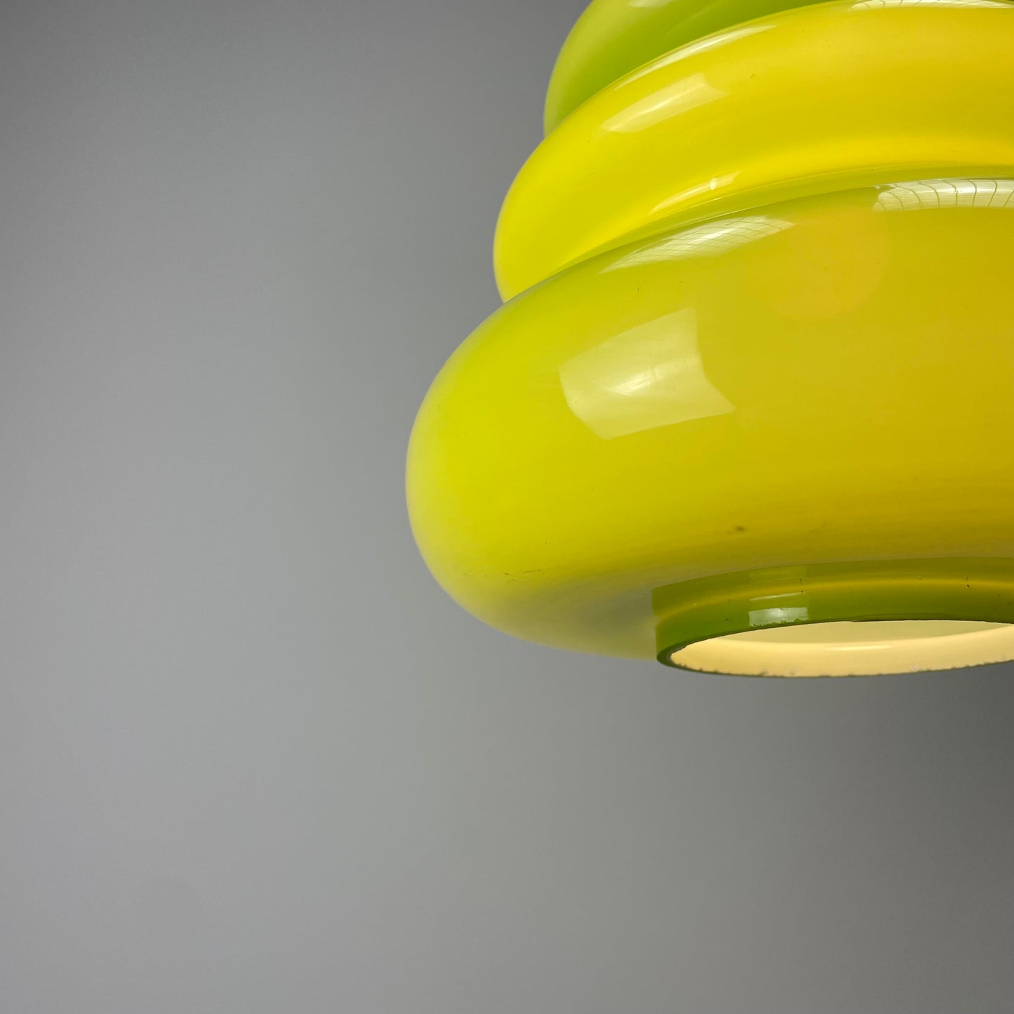 Rare apple green glass pendant light AH 1 by Peill and Putzler 1960
