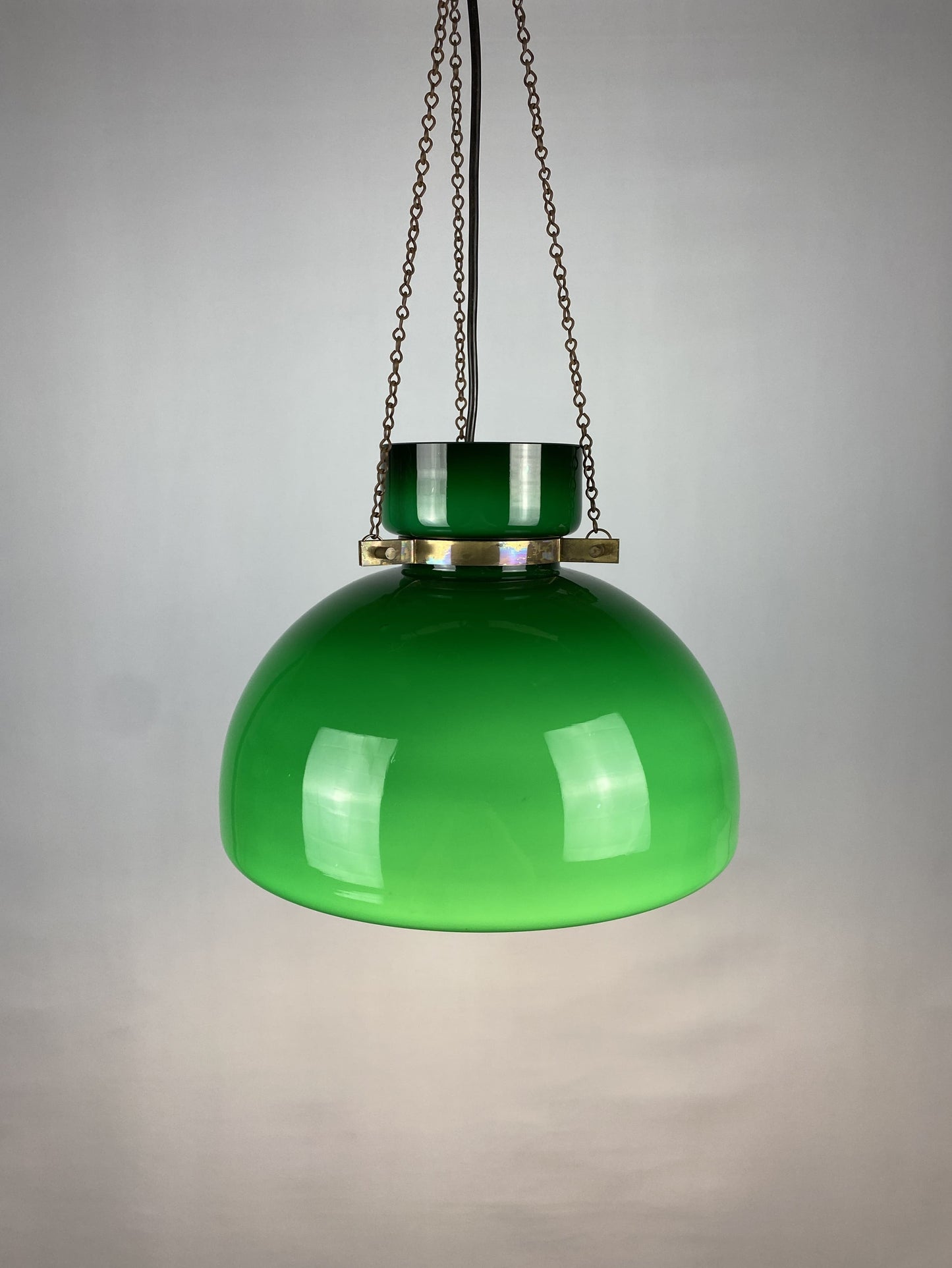 Large dark green Opaline glass pendant light by Herbert Proft for Glashütte Limburg