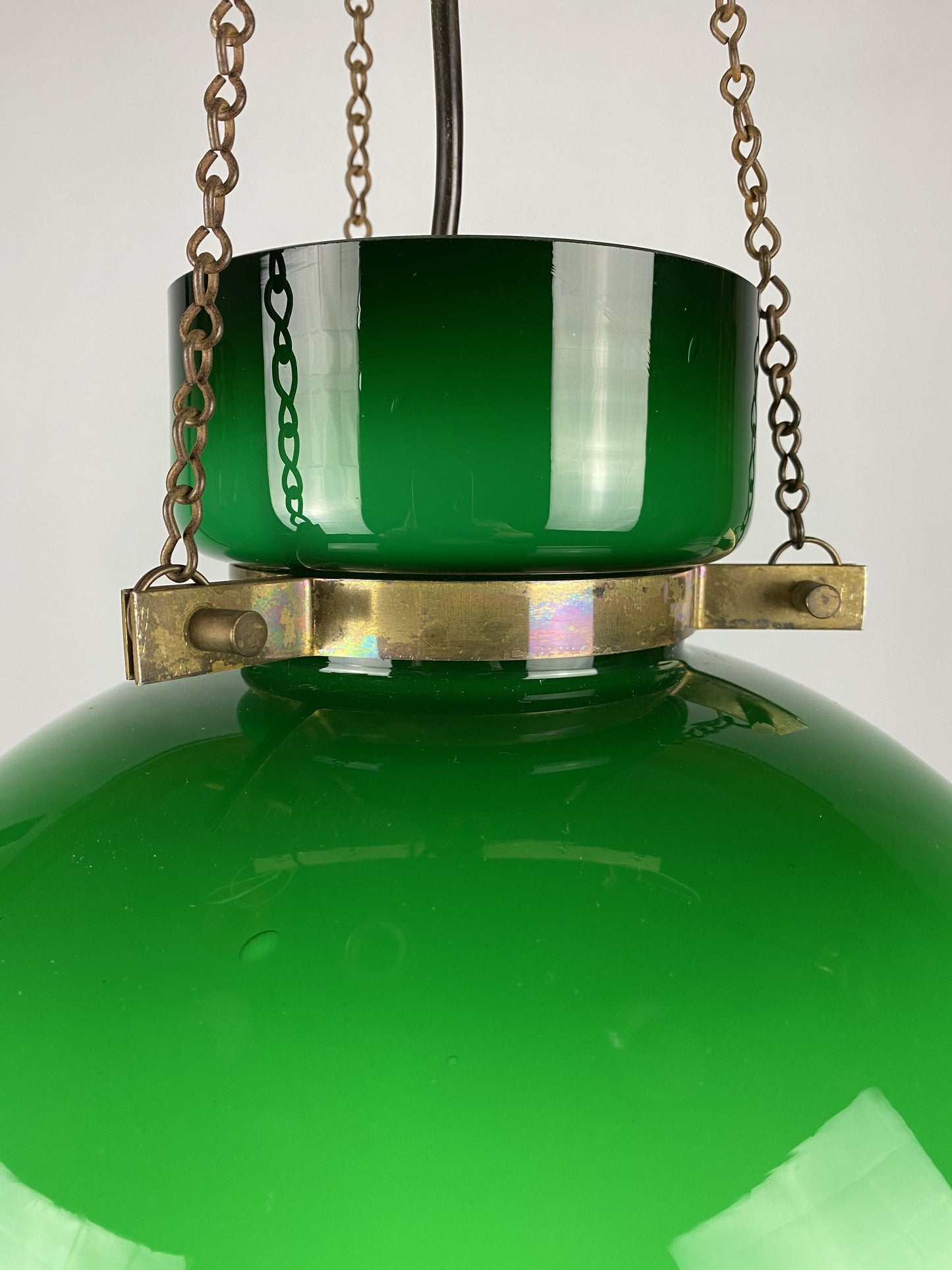 Large dark green Opaline glass pendant light by Herbert Proft for Glashütte Limburg