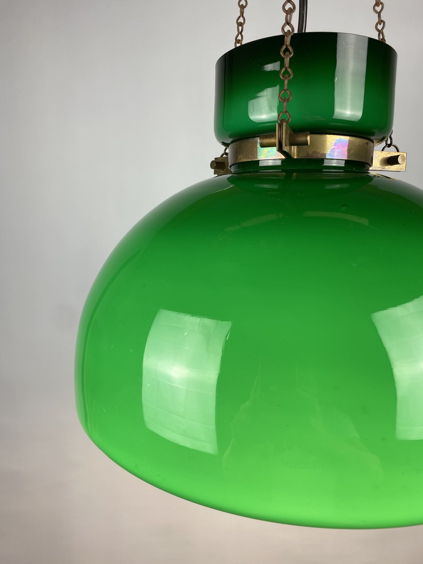 Large dark green Opaline glass pendant light by Herbert Proft for Glashütte Limburg