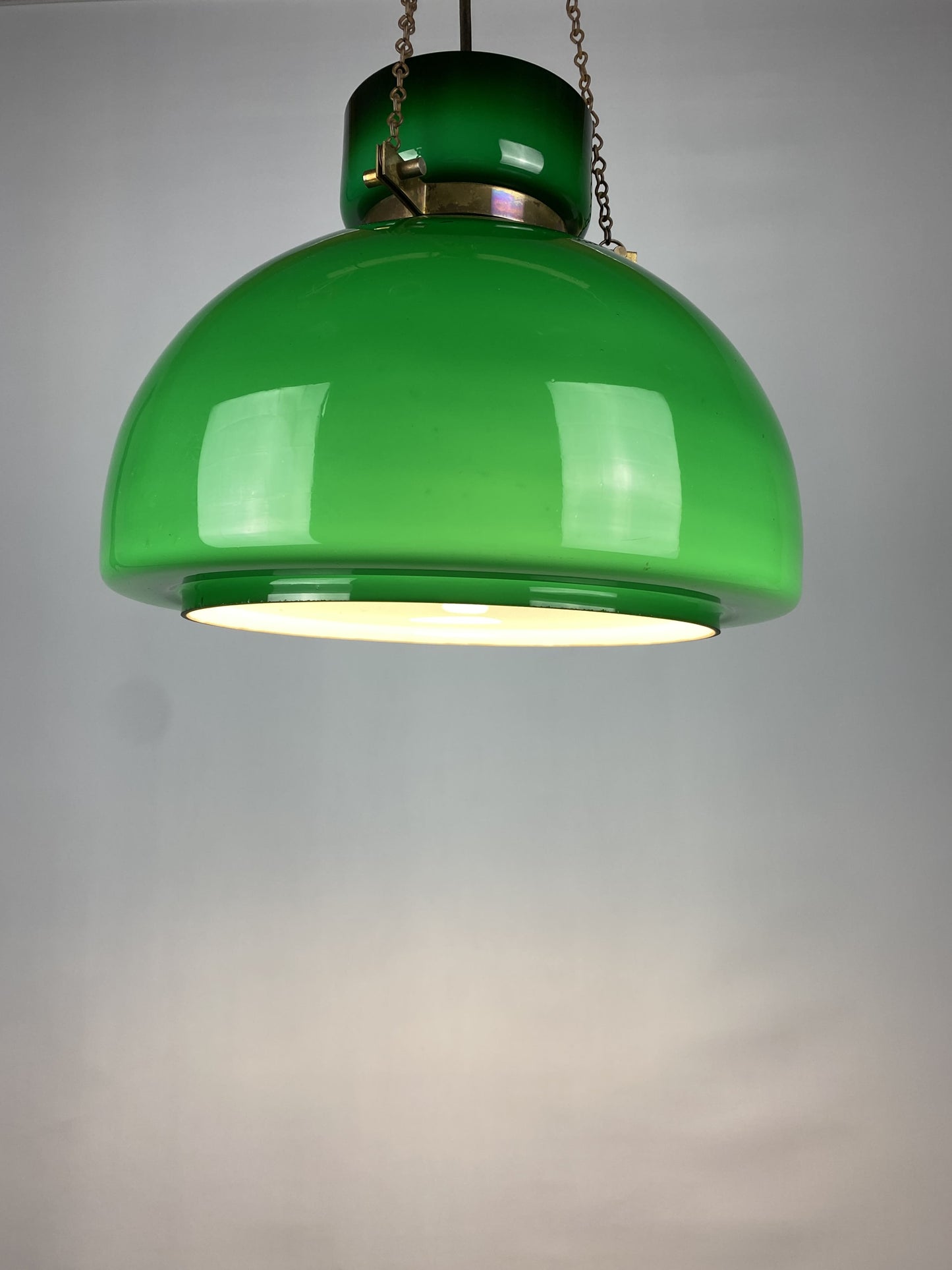 Large dark green Opaline glass pendant light by Herbert Proft for Glashütte Limburg