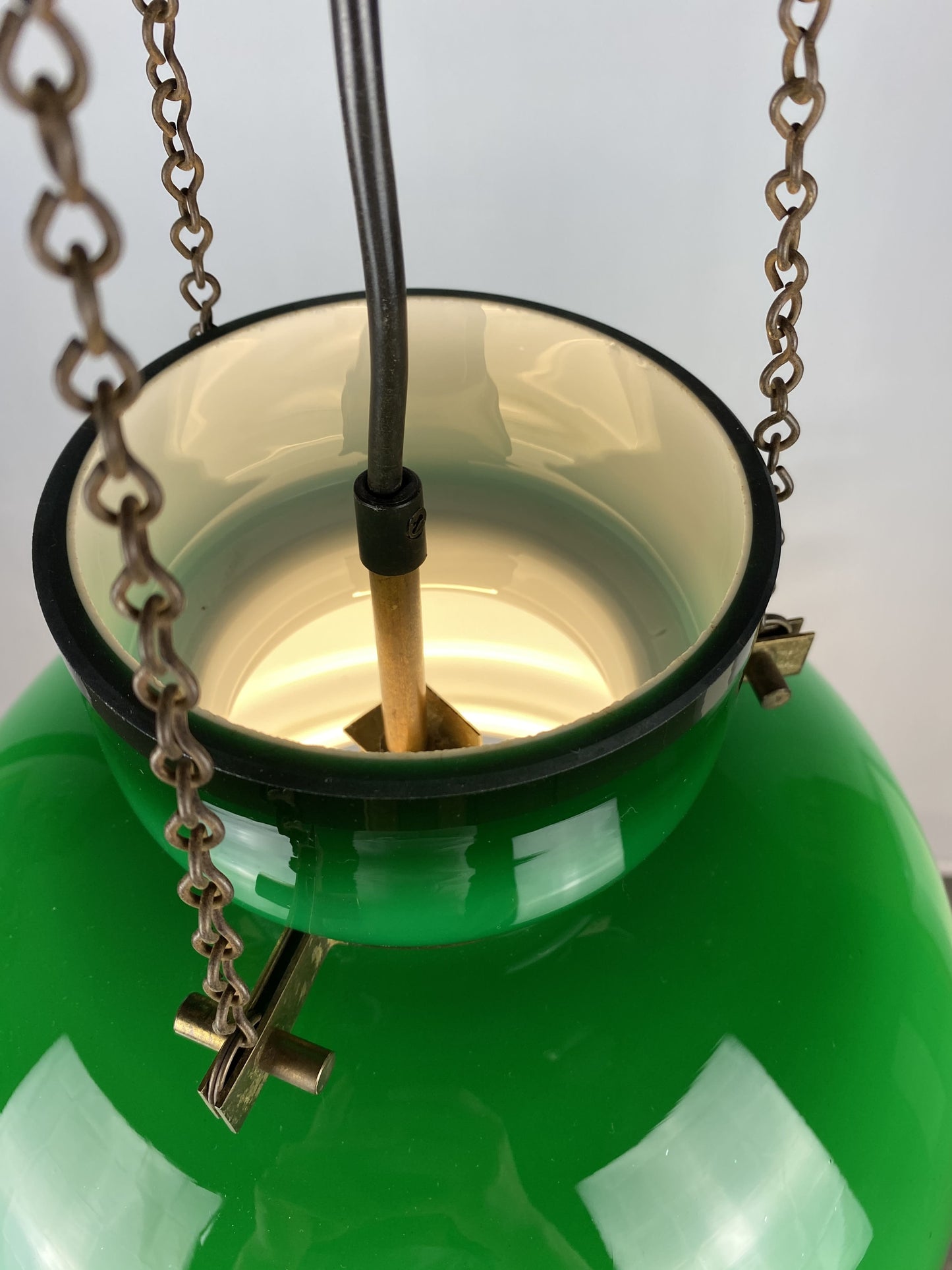 Large dark green Opaline glass pendant light by Herbert Proft for Glashütte Limburg