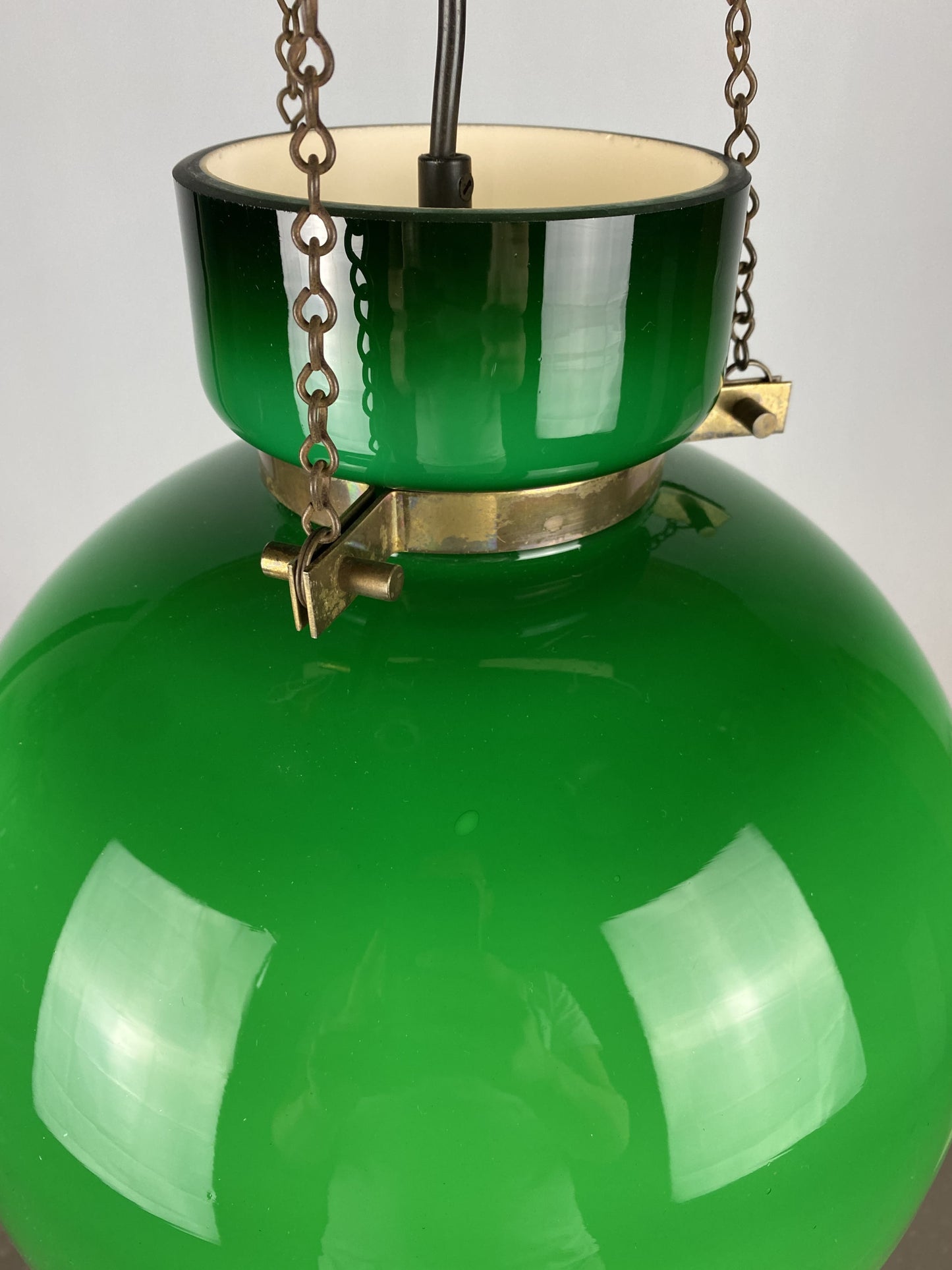 Large dark green Opaline glass pendant light by Herbert Proft for Glashütte Limburg