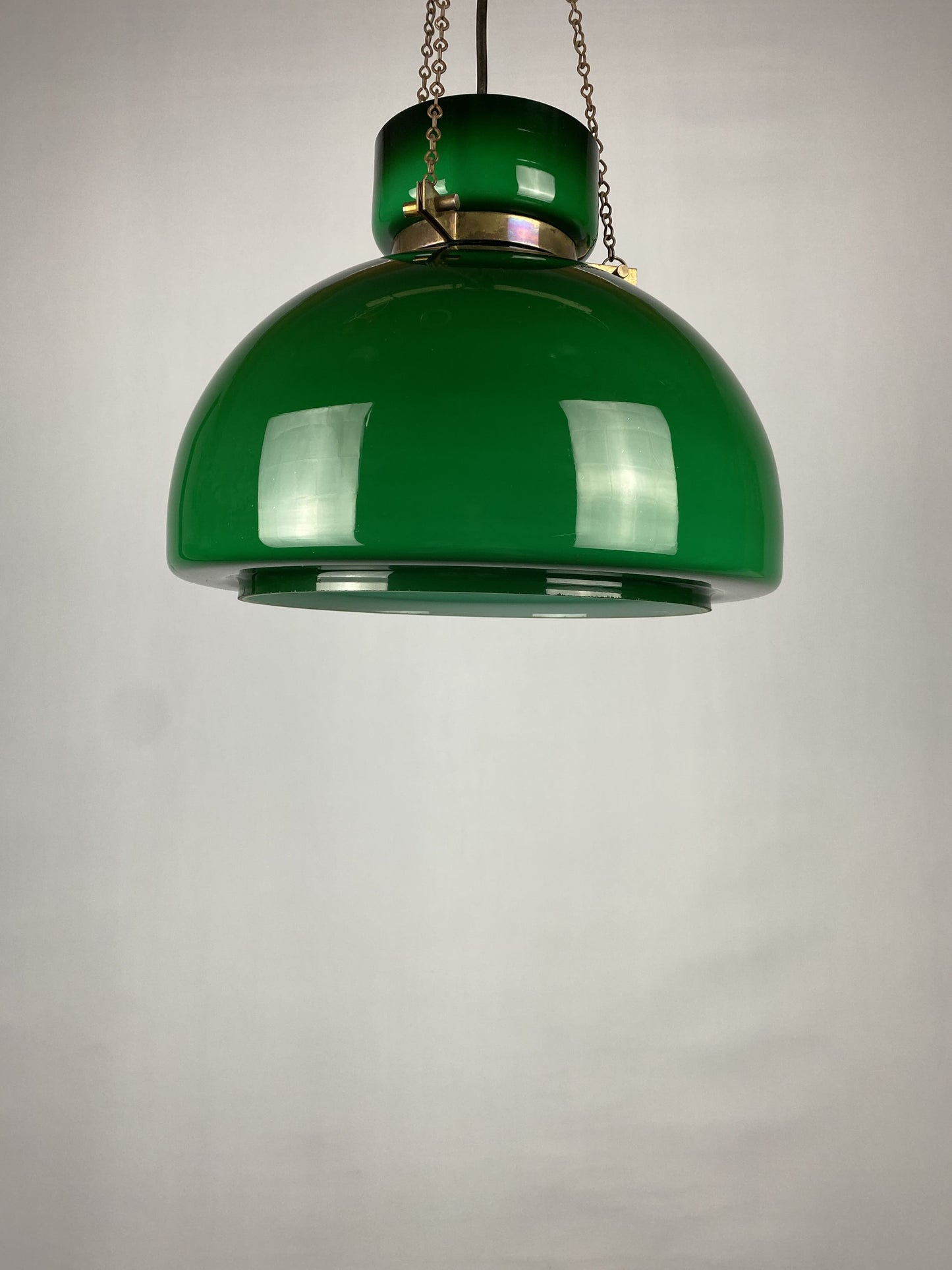Large dark green Opaline glass pendant light by Herbert Proft for Glashütte Limburg