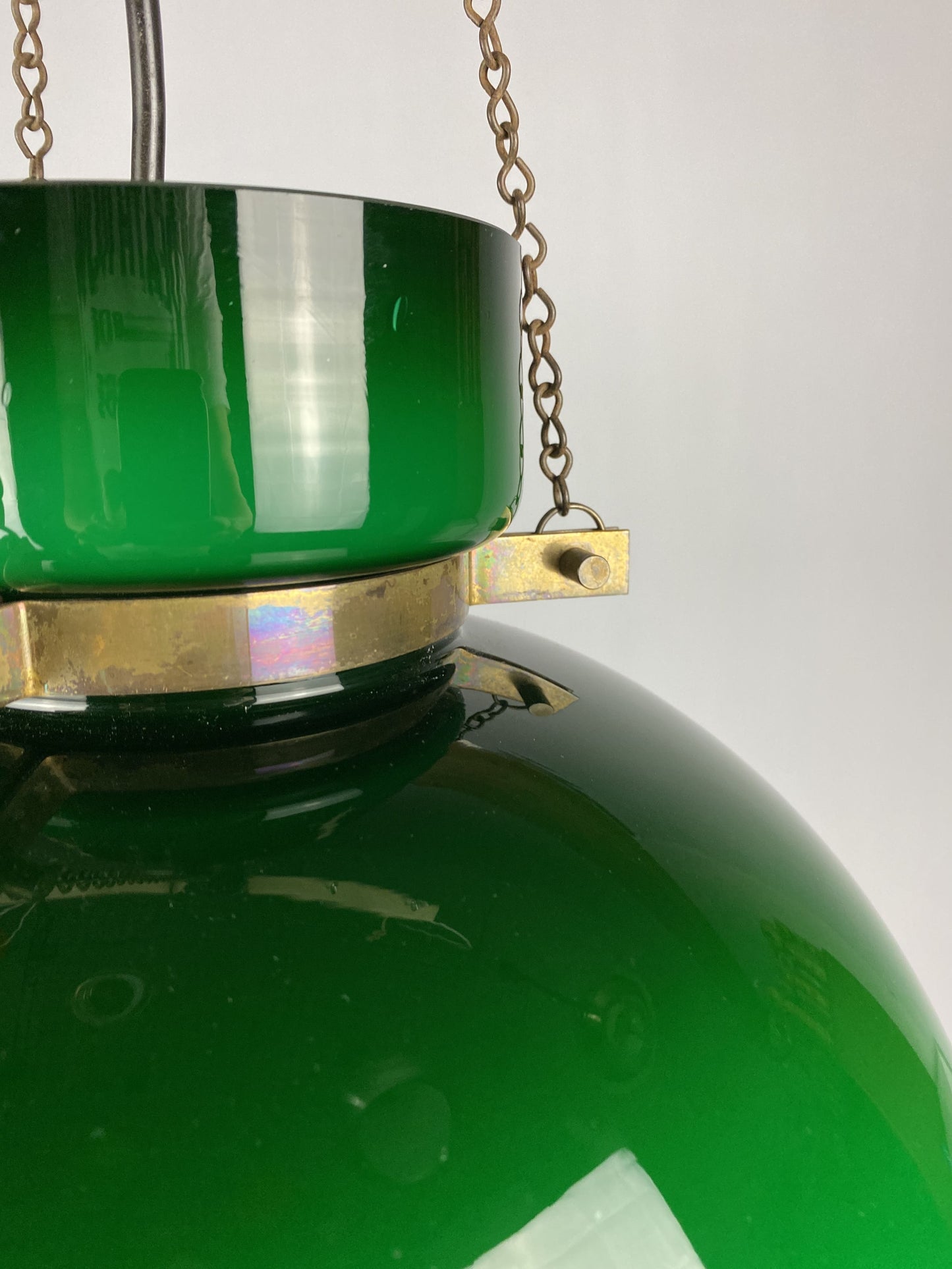Large dark green Opaline glass pendant light by Herbert Proft for Glashütte Limburg
