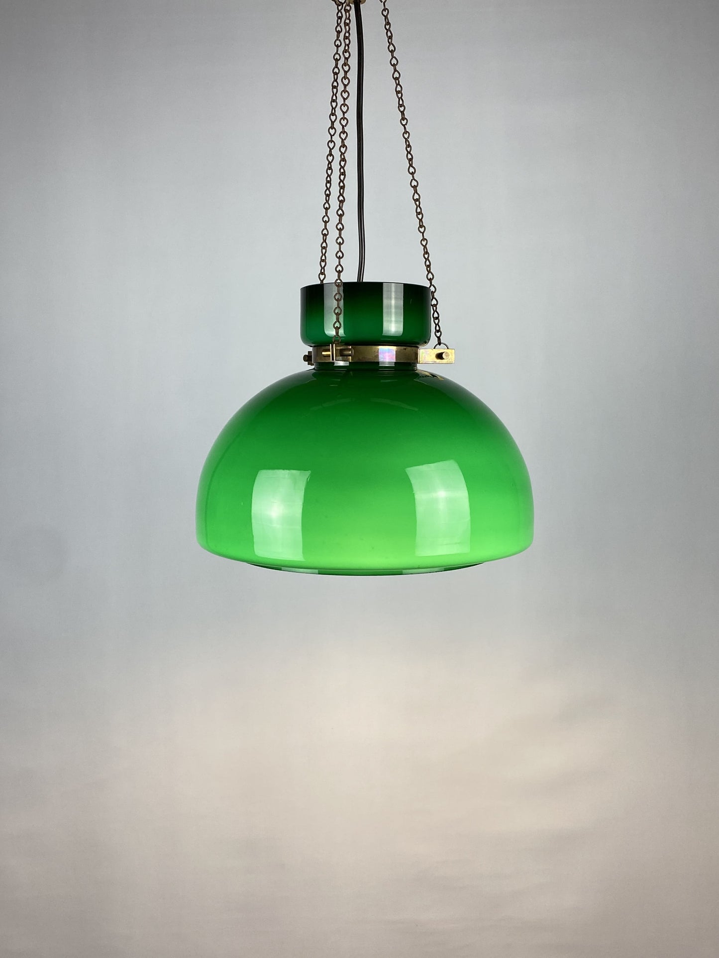 Large dark green Opaline glass pendant light by Herbert Proft for Glashütte Limburg