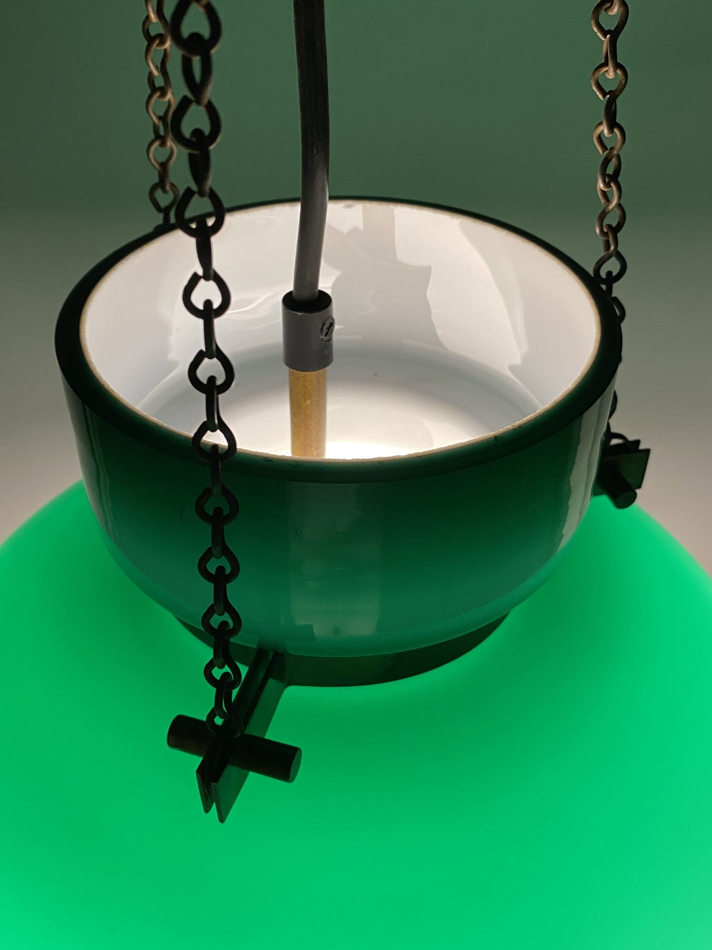 Large dark green Opaline glass pendant light by Herbert Proft for Glashütte Limburg