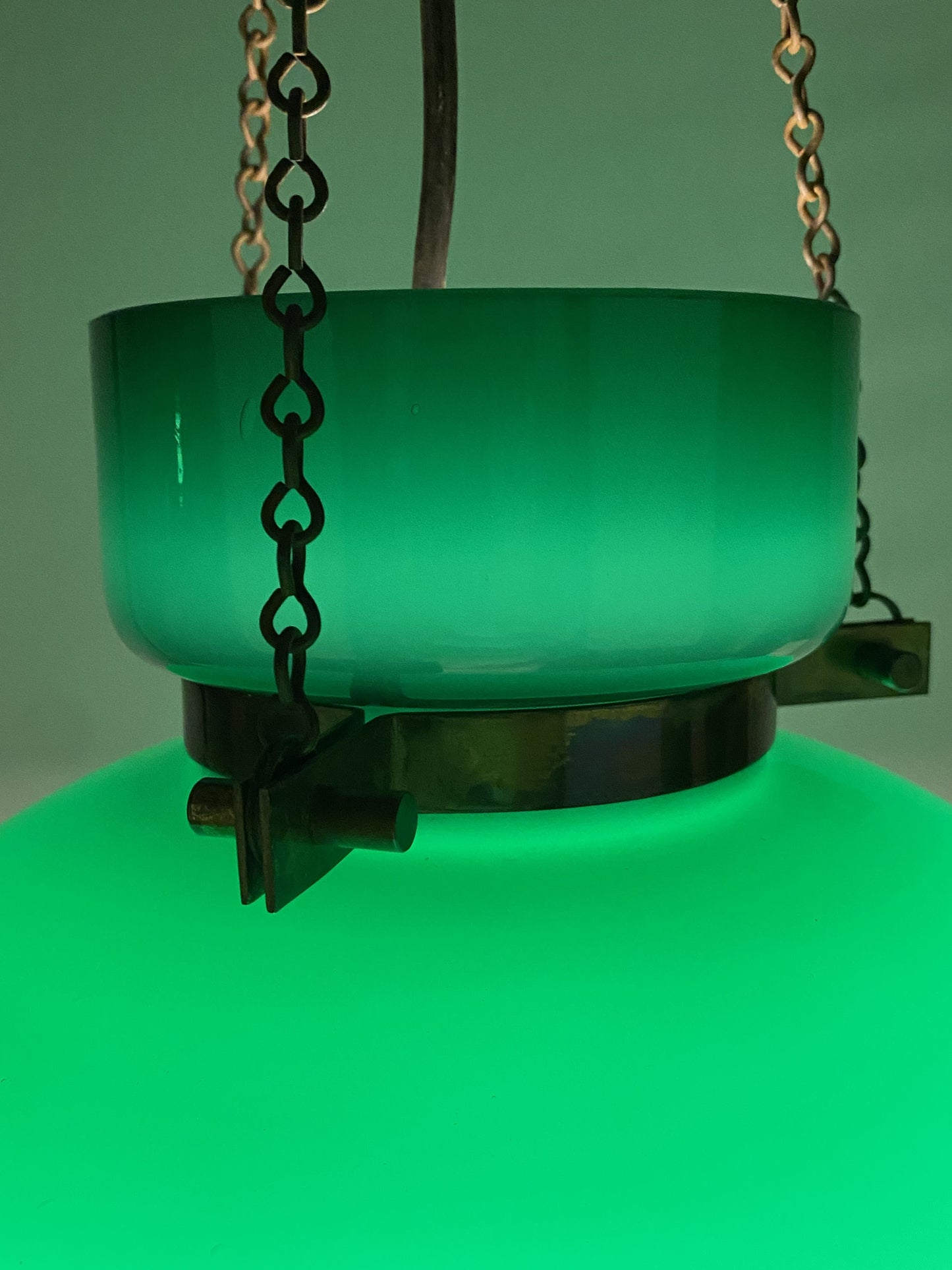 Large dark green Opaline glass pendant light by Herbert Proft for Glashütte Limburg