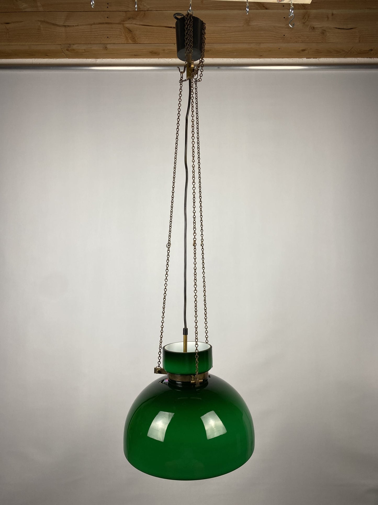 Large dark green Opaline glass pendant light by Herbert Proft for Glashütte Limburg