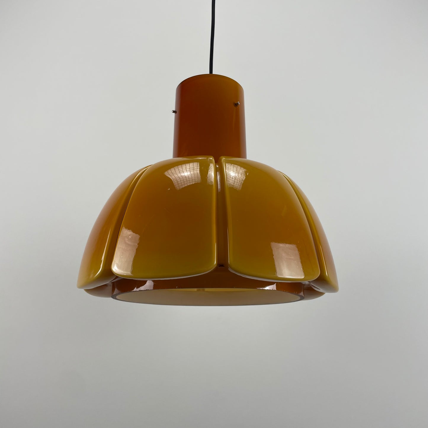 Large caramel glass flower shaped pendant light from Glashütte Limburg XL 1970