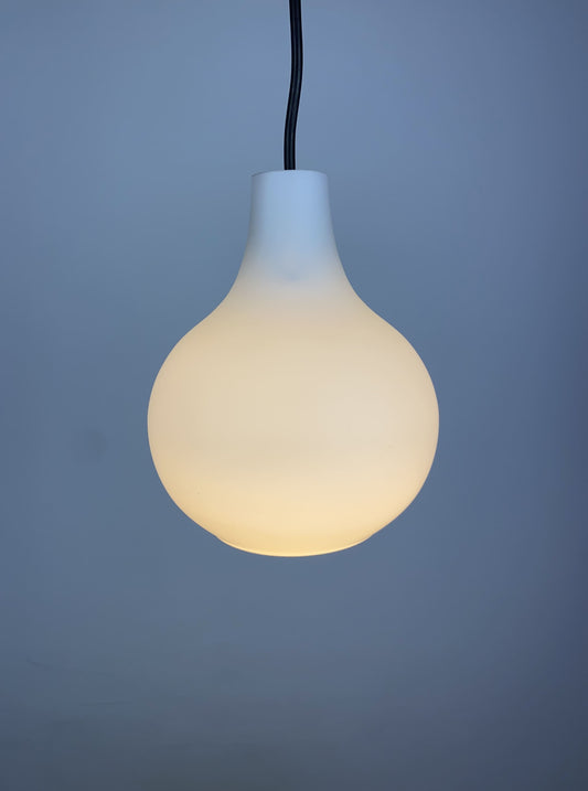 Droplet shaped white glass pendant light by Peill and Putzler 1960