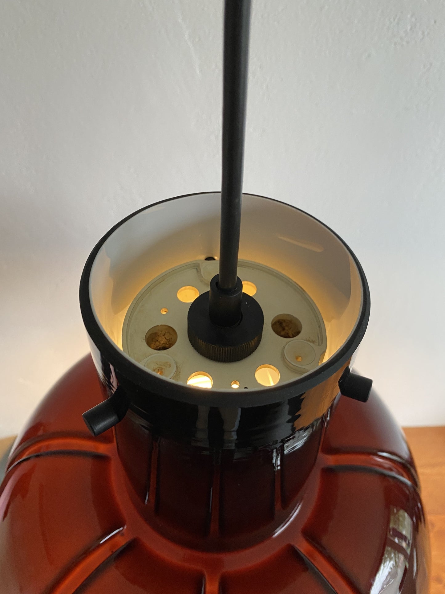 Large aubergine colored glass flower shape pendant light from Glashütte Limburg XL