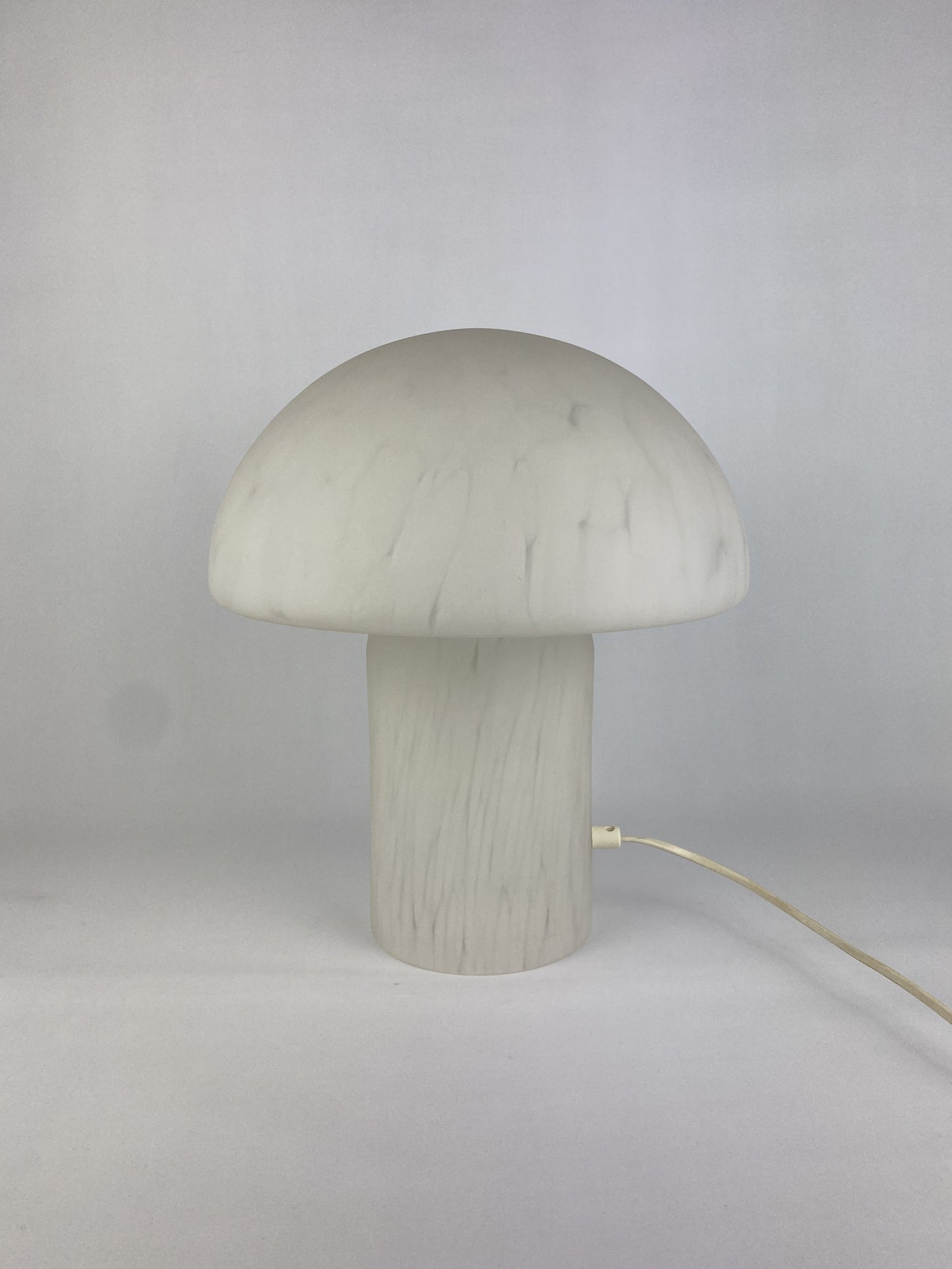 White cloudy glass mushroom table lamp by Glashütte Limburg XL 1970