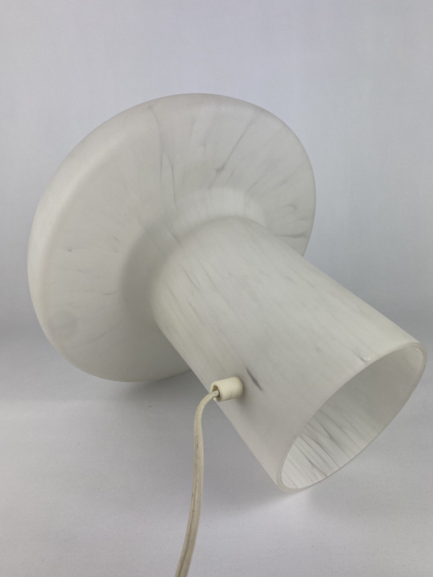 White cloudy glass mushroom table lamp by Glashütte Limburg XL 1970