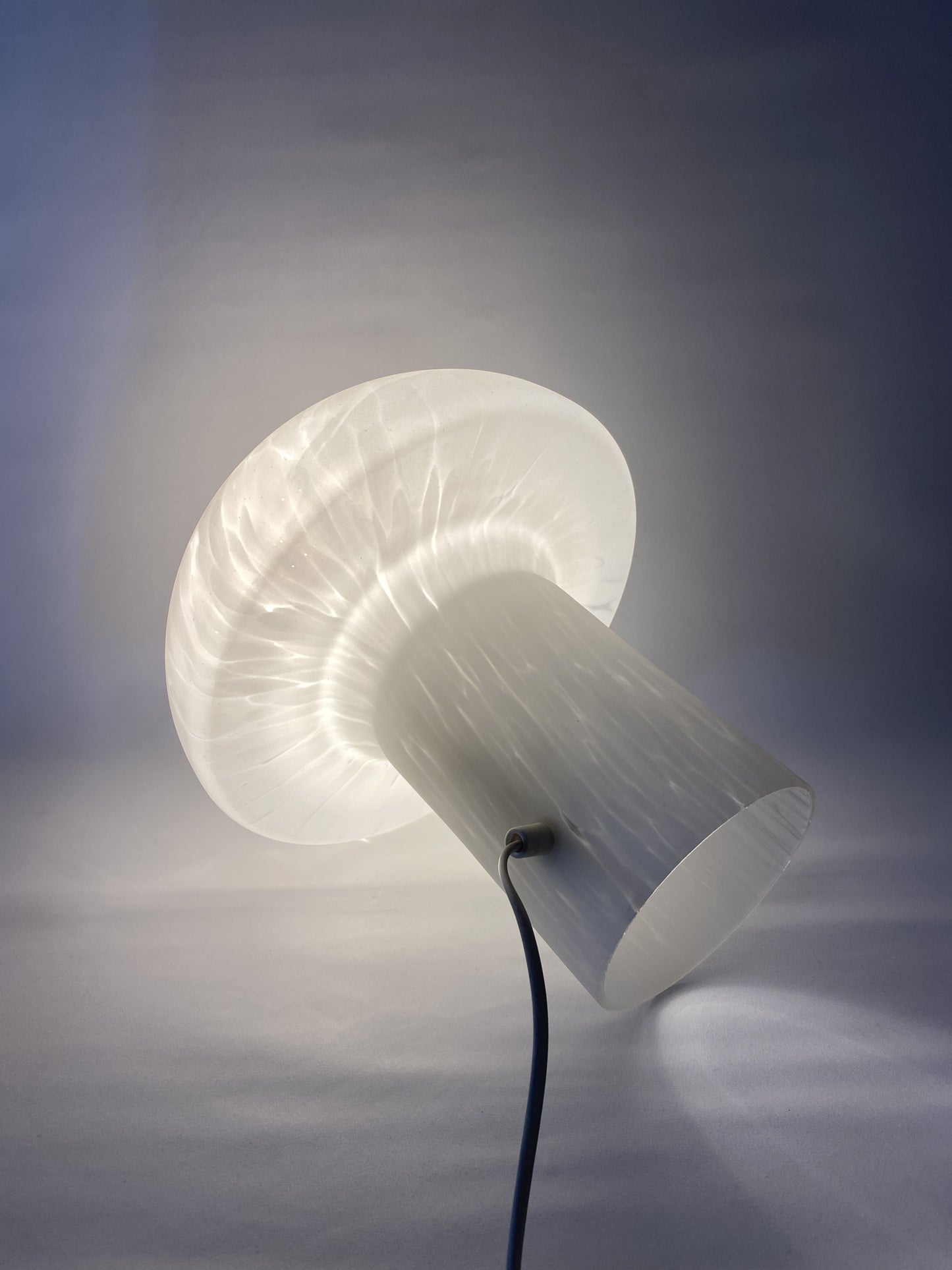 White cloudy glass mushroom table lamp by Glashütte Limburg XL 1970