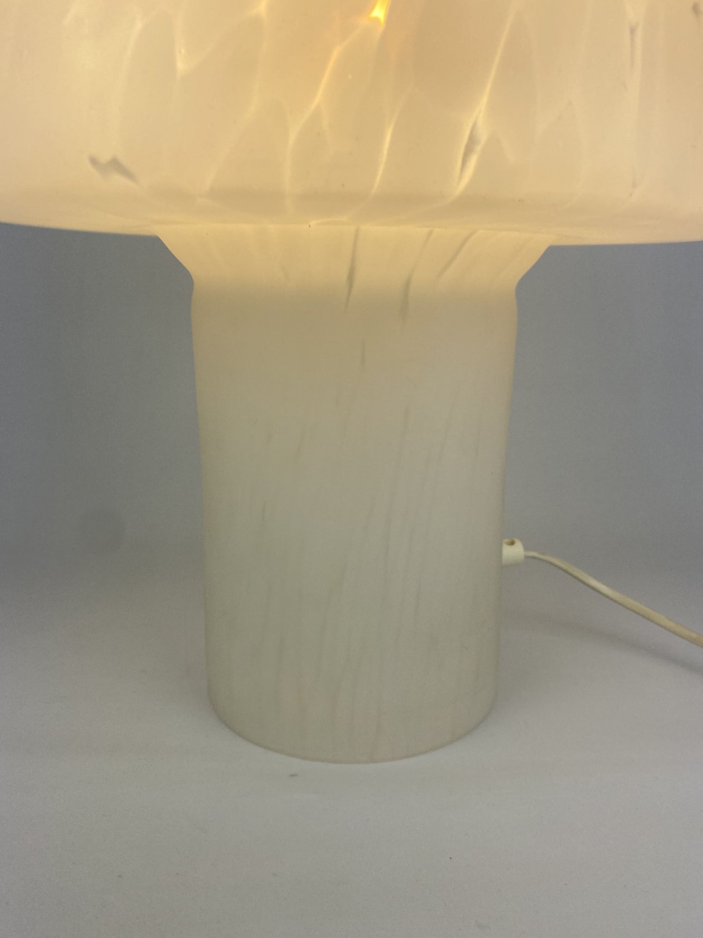 White cloudy glass mushroom table lamp by Glashütte Limburg XL 1970