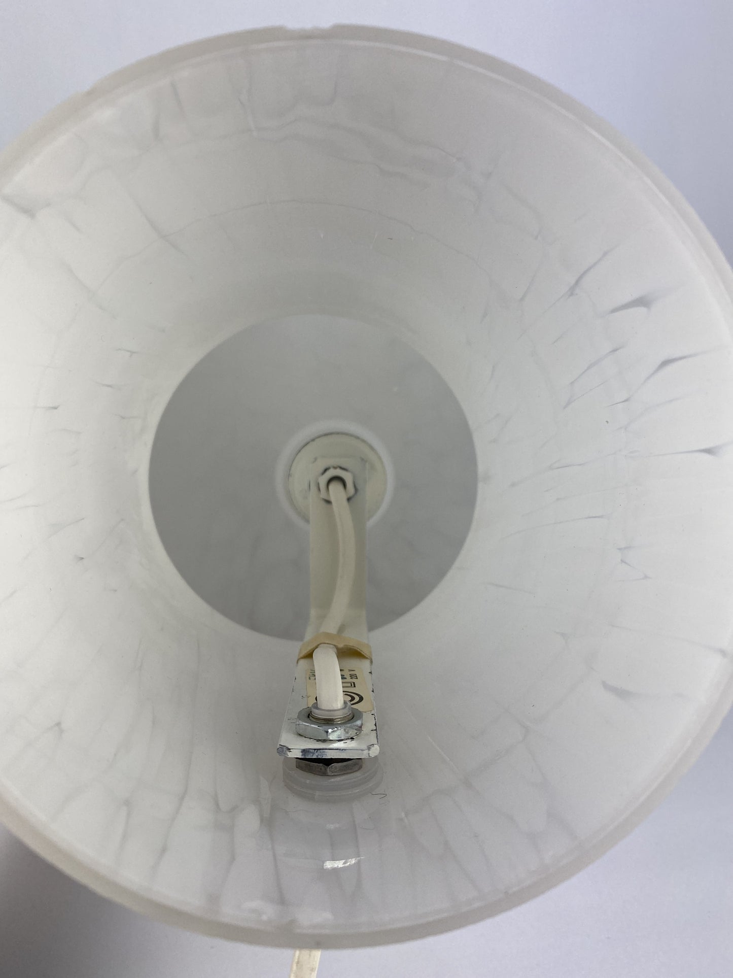 White cloudy glass mushroom table lamp by Glashütte Limburg XL 1970