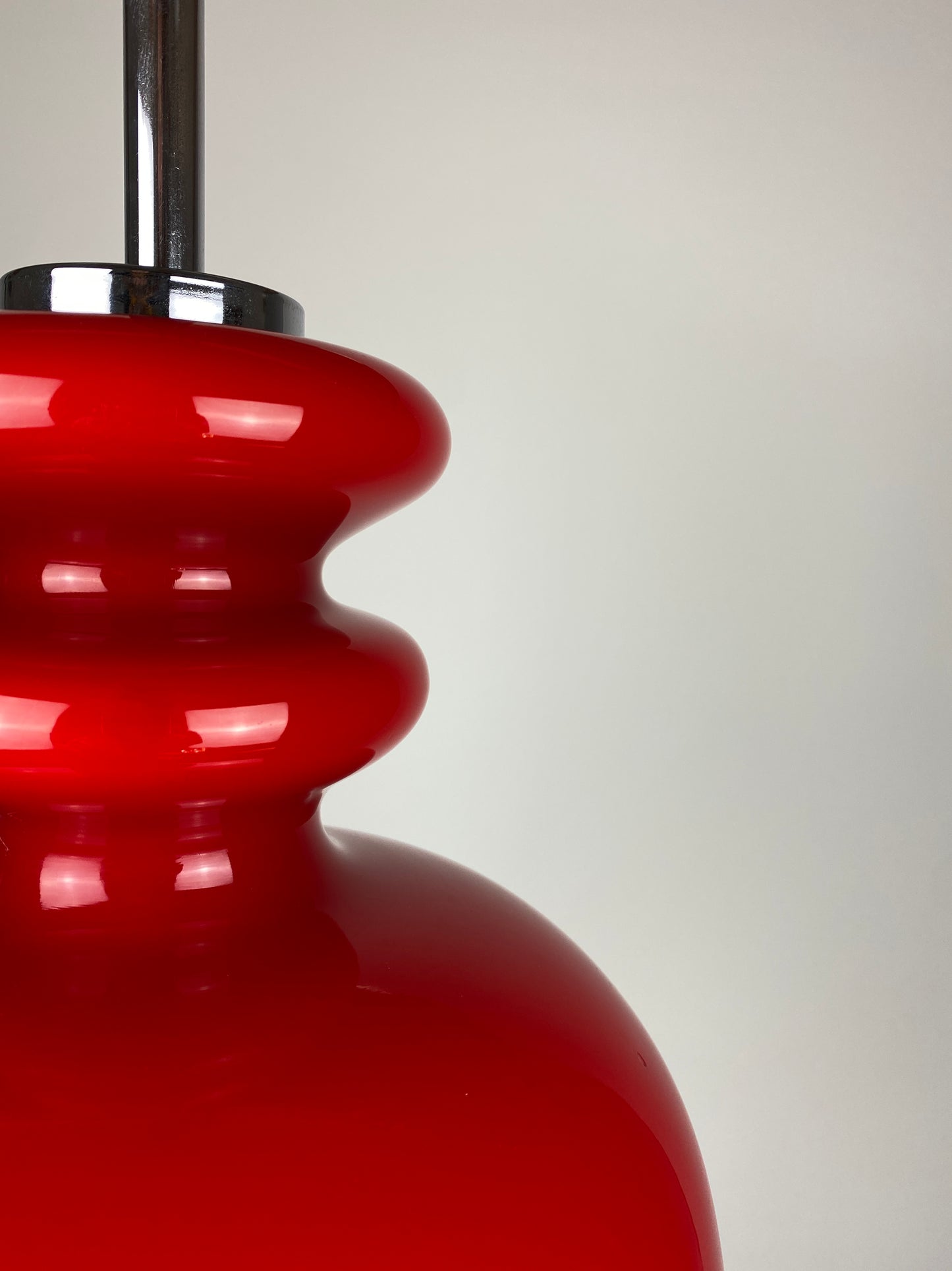 Red glass pendant light by Peill & Putzler, 1960