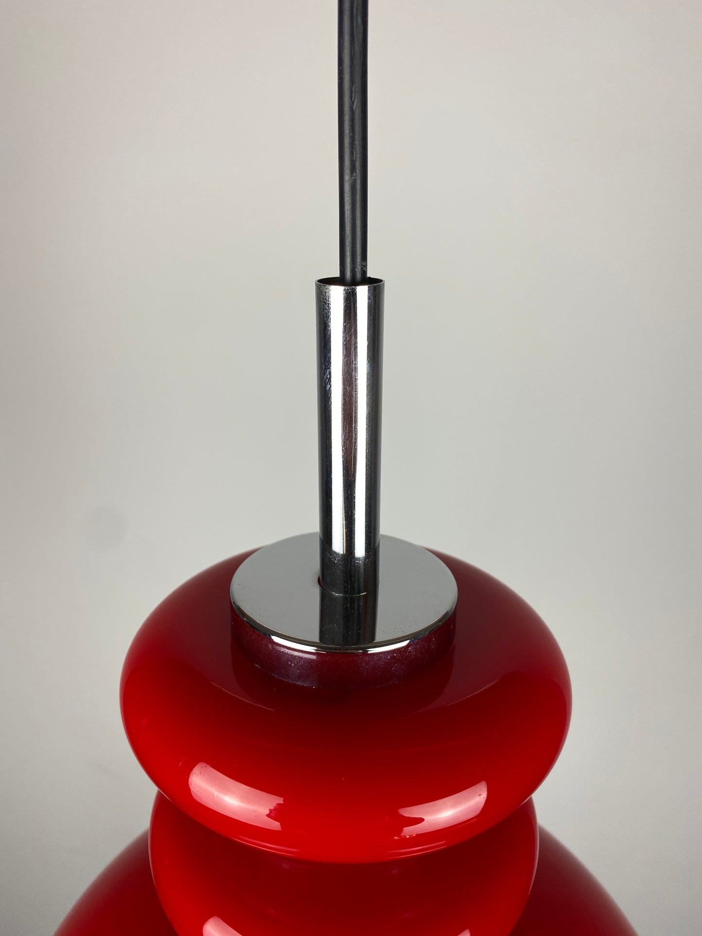 Red glass pendant light by Peill & Putzler, 1960