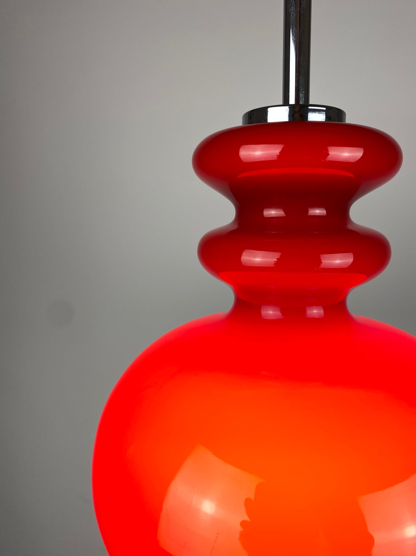 Red glass pendant light by Peill & Putzler, 1960