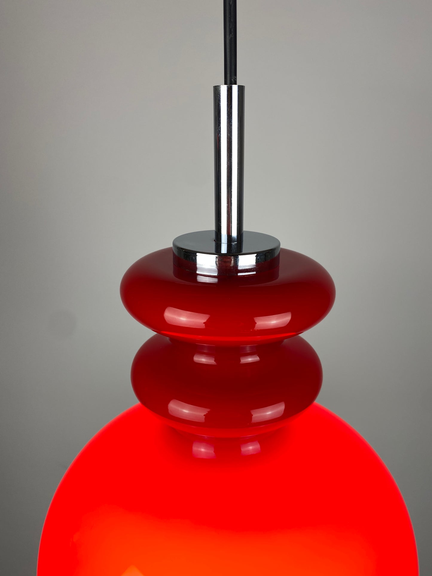 Red glass pendant light by Peill & Putzler, 1960