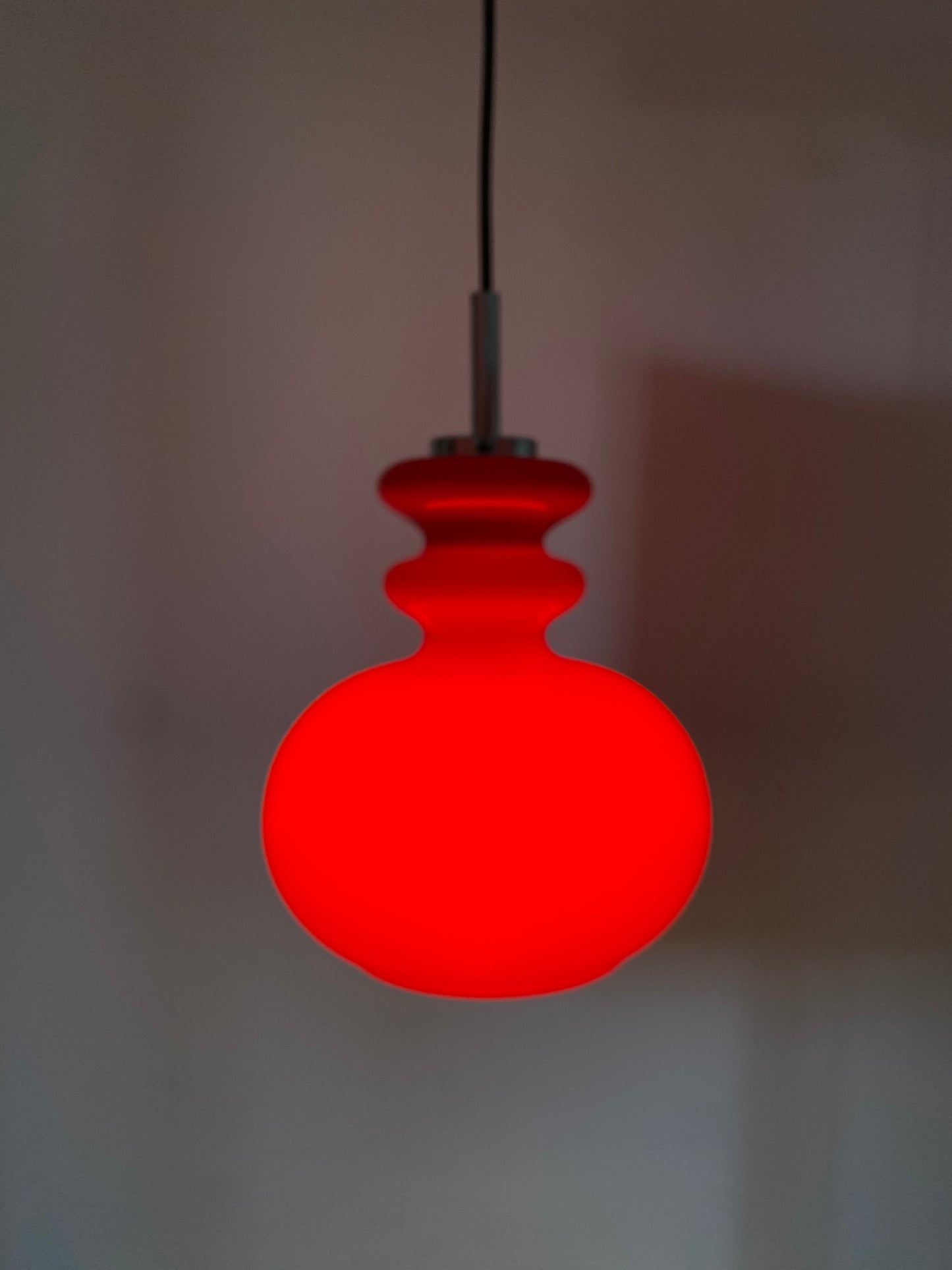 Red glass pendant light by Peill & Putzler, 1960