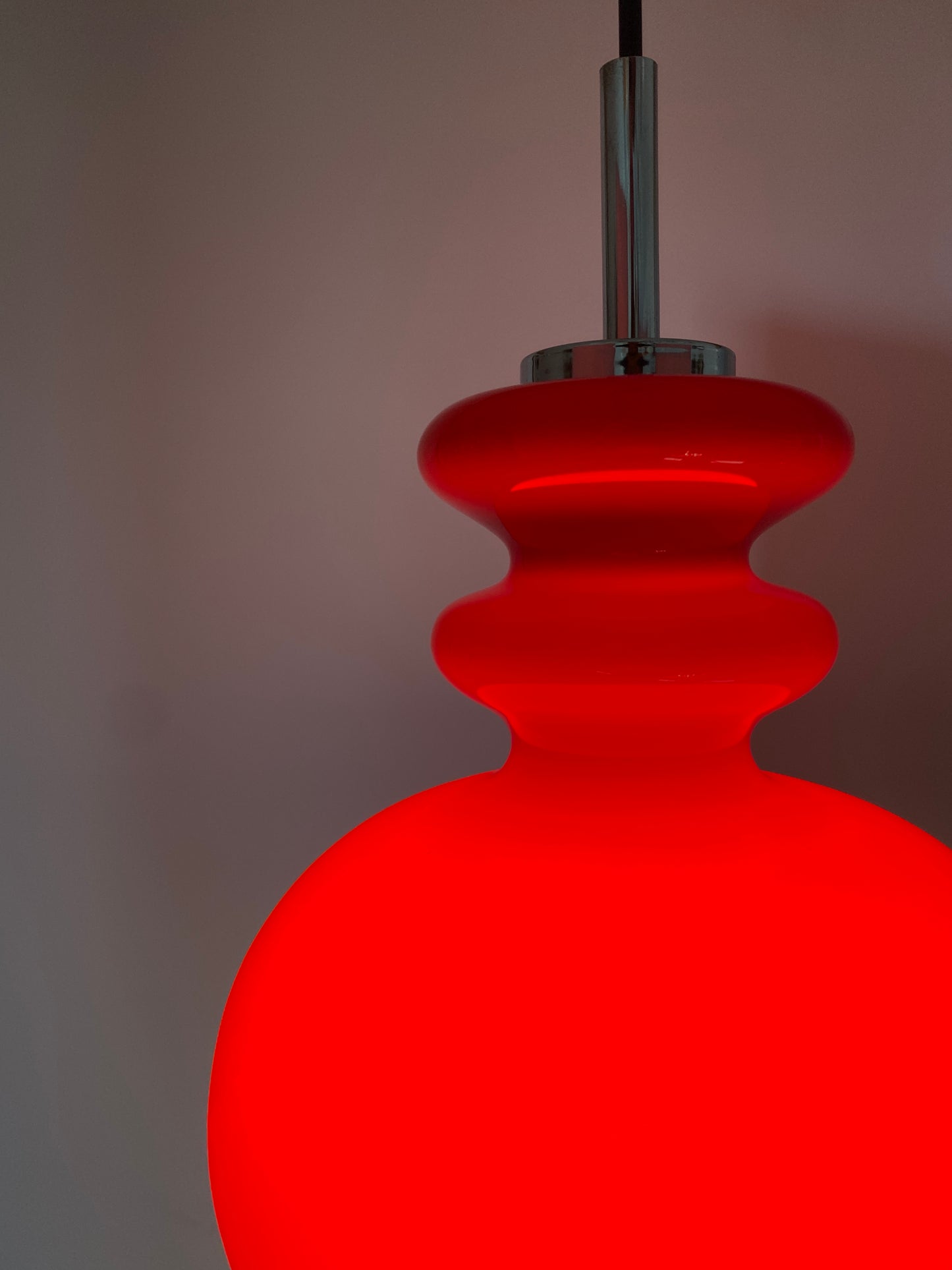 Red glass pendant light by Peill & Putzler, 1960