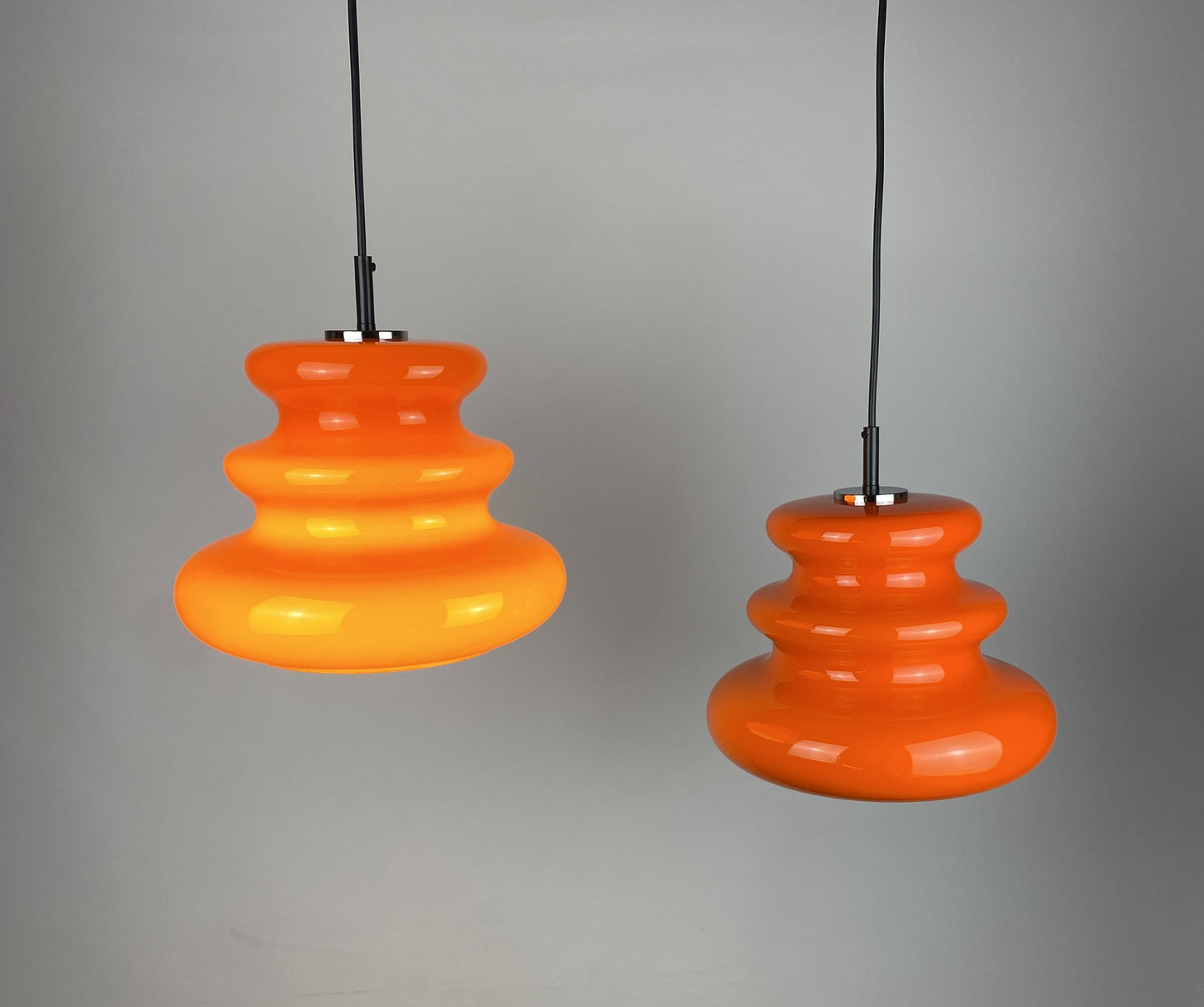 1 of 3 Bright orange glass pendant light AH 1 by Peill and Putzler 1960