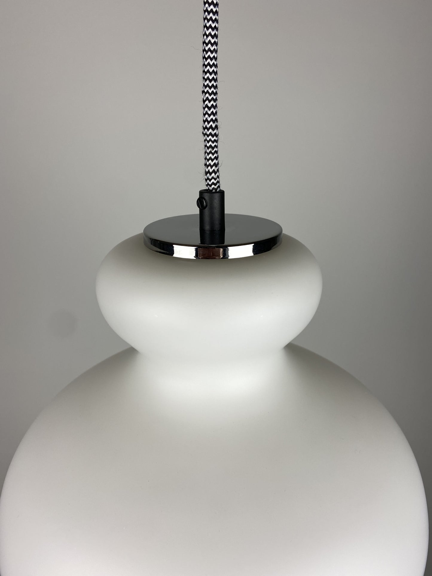 1 of 2 Frosted White glass pendant light by Peill and Putzler 1960