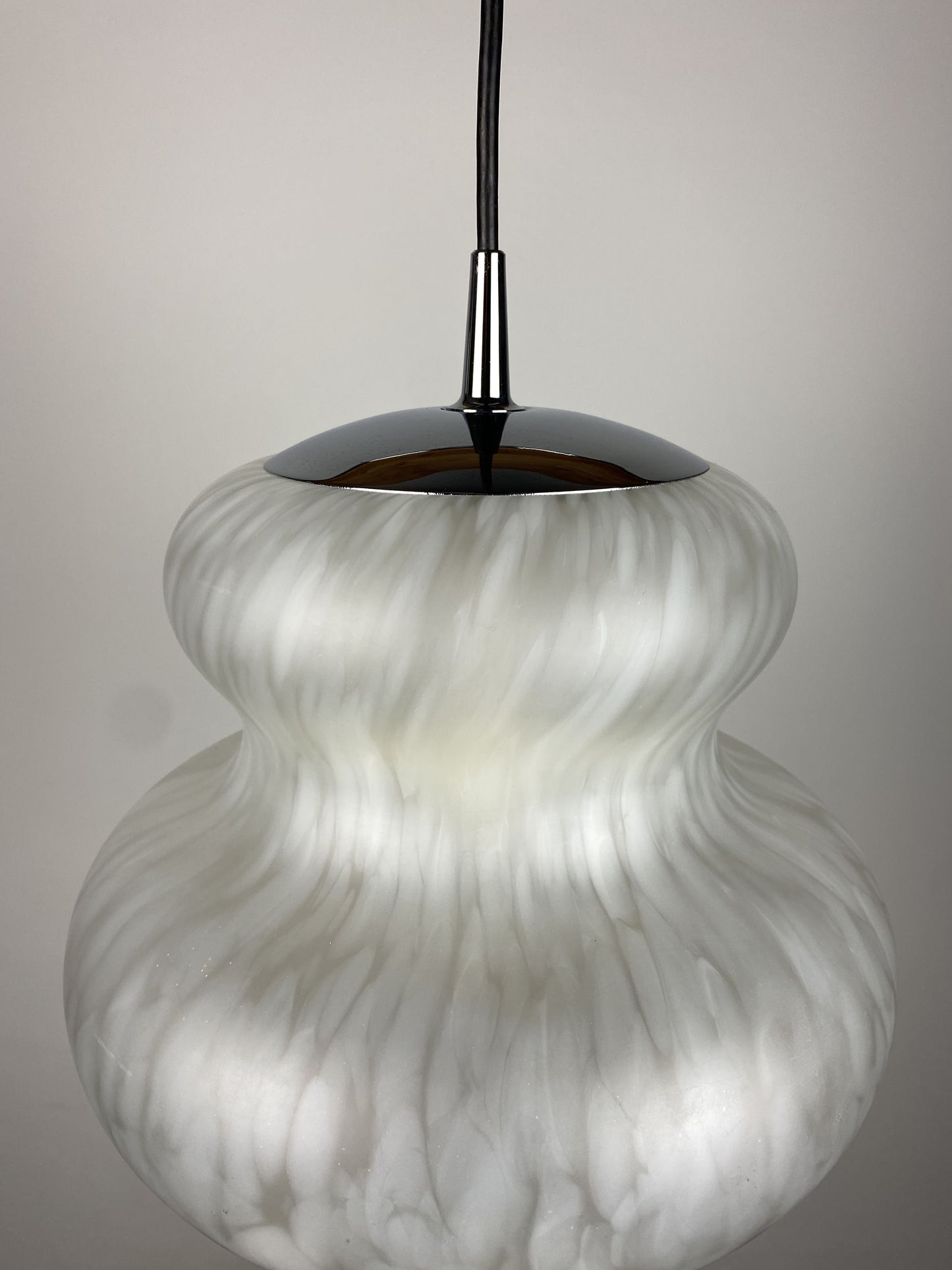 Cloudy white pumpkin shaped glass pendant light by Peill and Putzler 1970