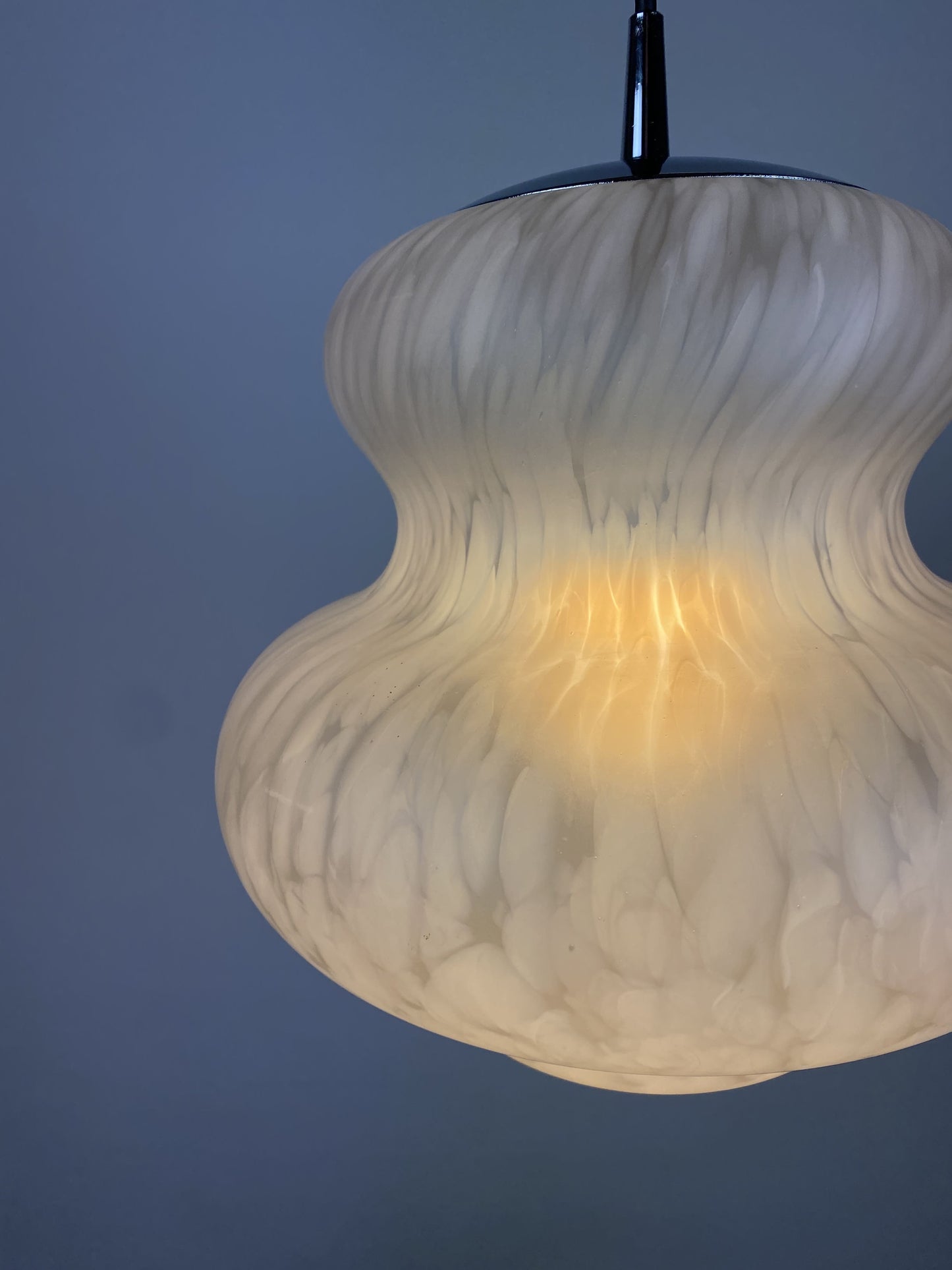 Cloudy white pumpkin shaped glass pendant light by Peill and Putzler 1970