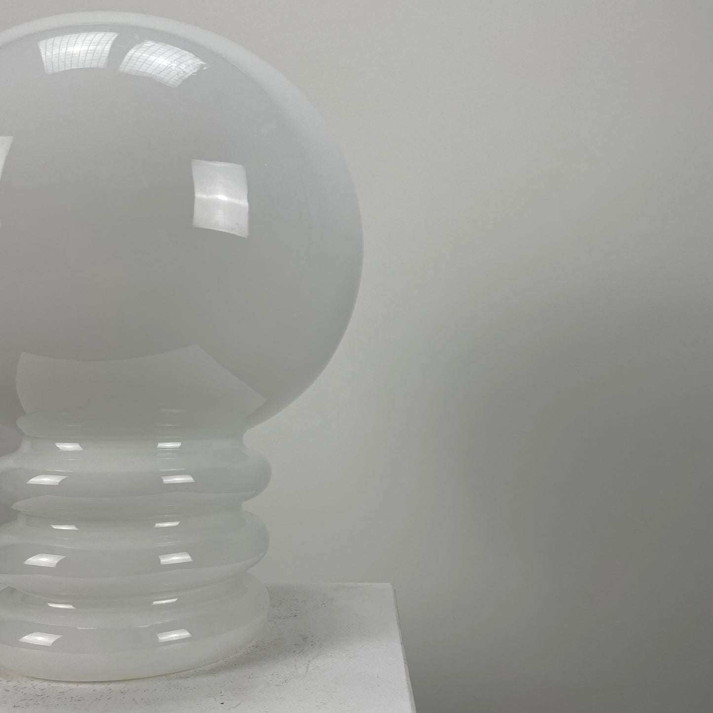 Pair of white glass table lamps BULB by Glashütte Limburg 1979