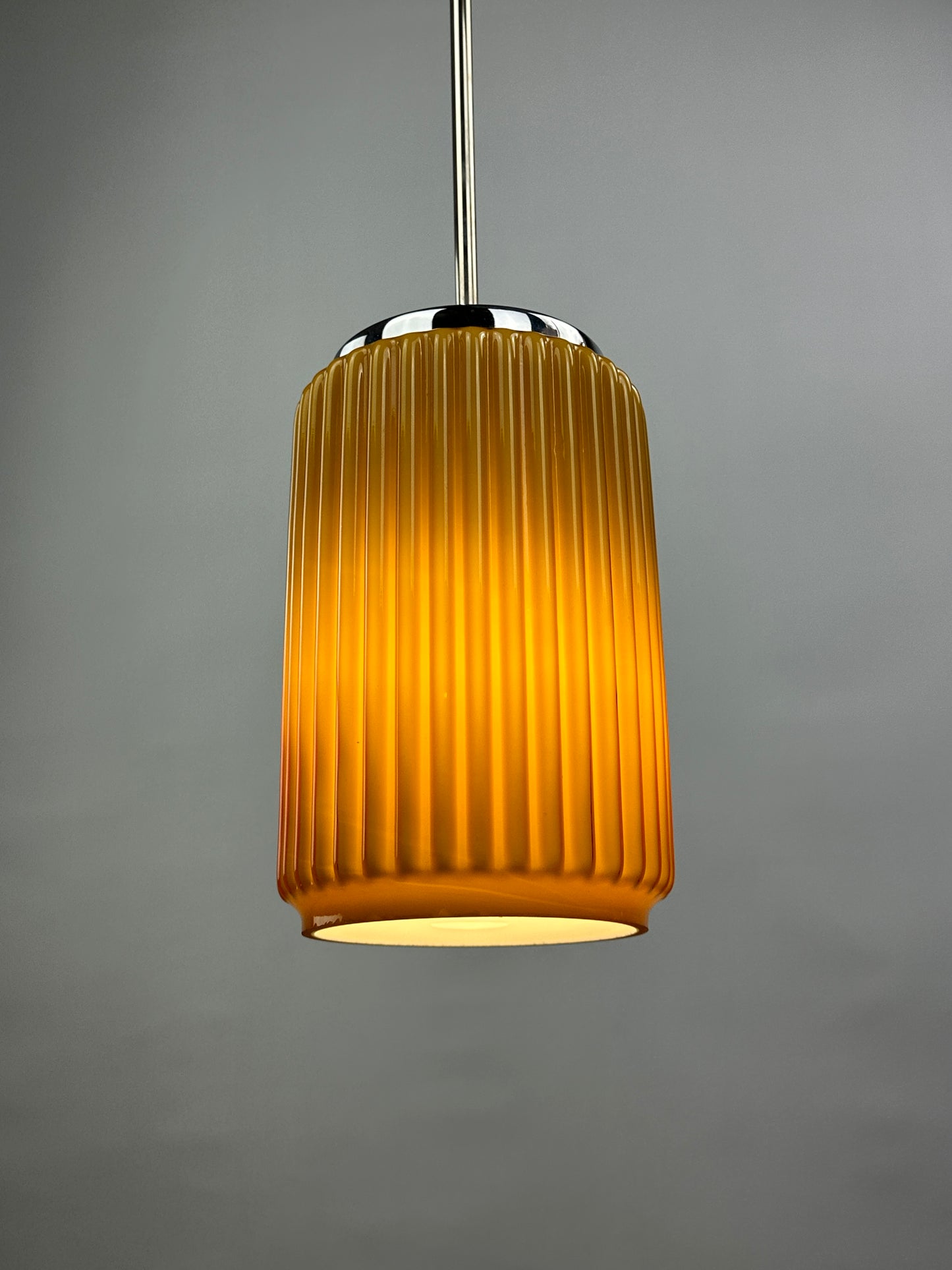 Caramel glass cilinder shaped pendant light from Germany, 1960