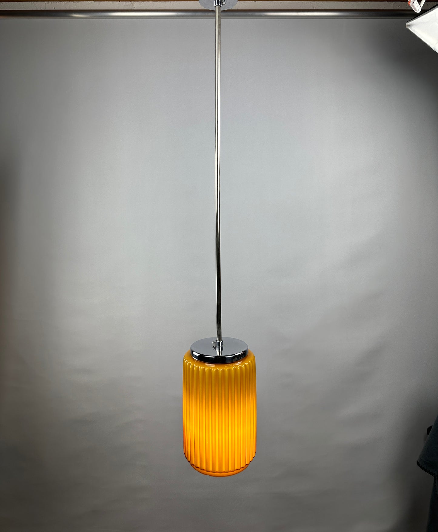 Caramel glass cilinder shaped pendant light from Germany, 1960