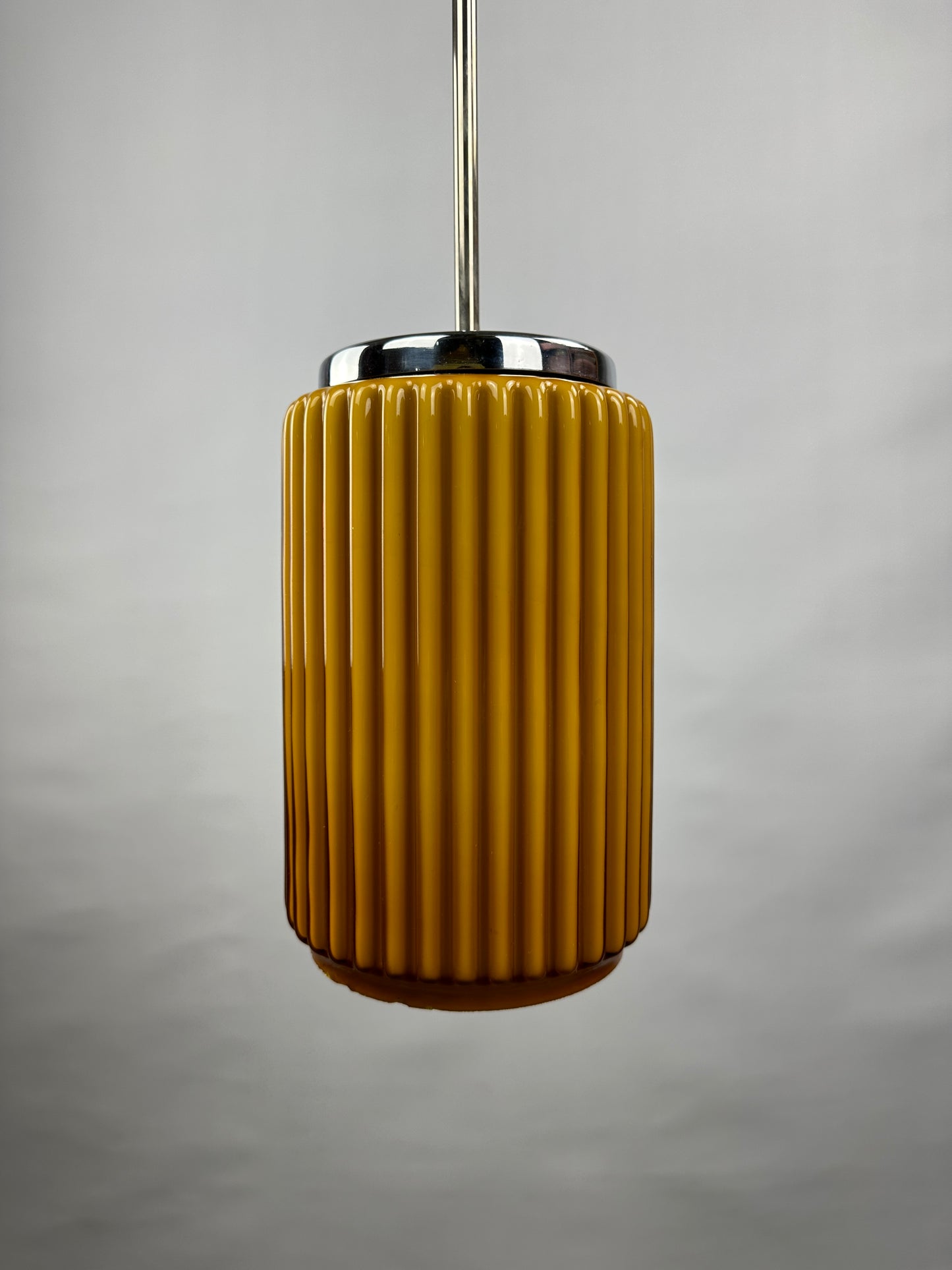 Caramel glass cilinder shaped pendant light from Germany, 1960