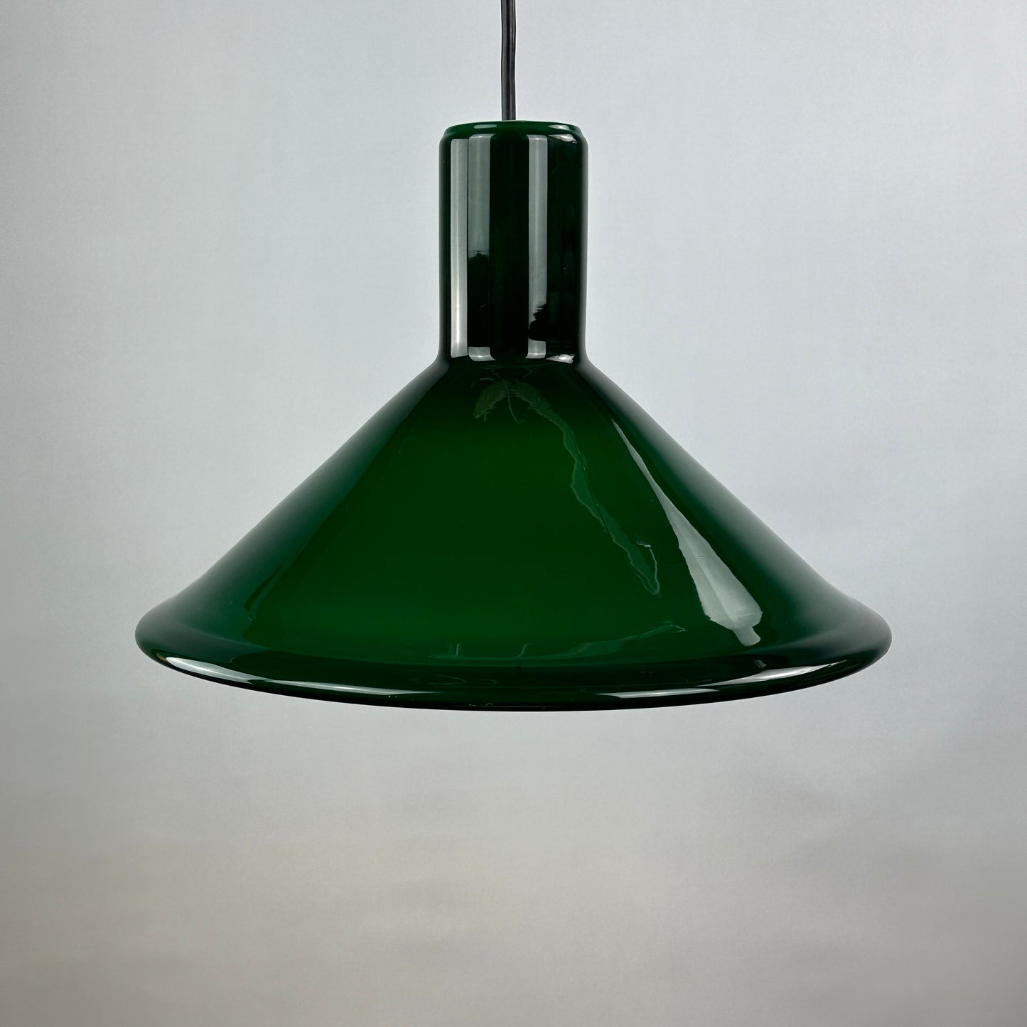 1 of 2 Green Danish glass pendant light Model P & T by Michael Bang for Holmegaard 1972