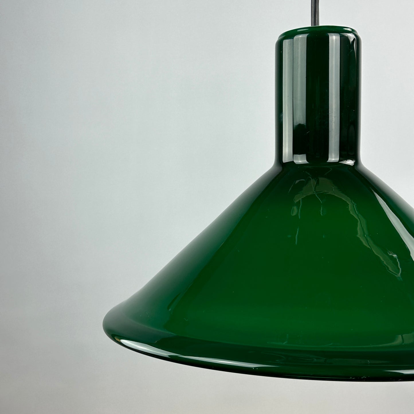 1 of 2 Green Danish glass pendant light Model P & T by Michael Bang for Holmegaard 1972