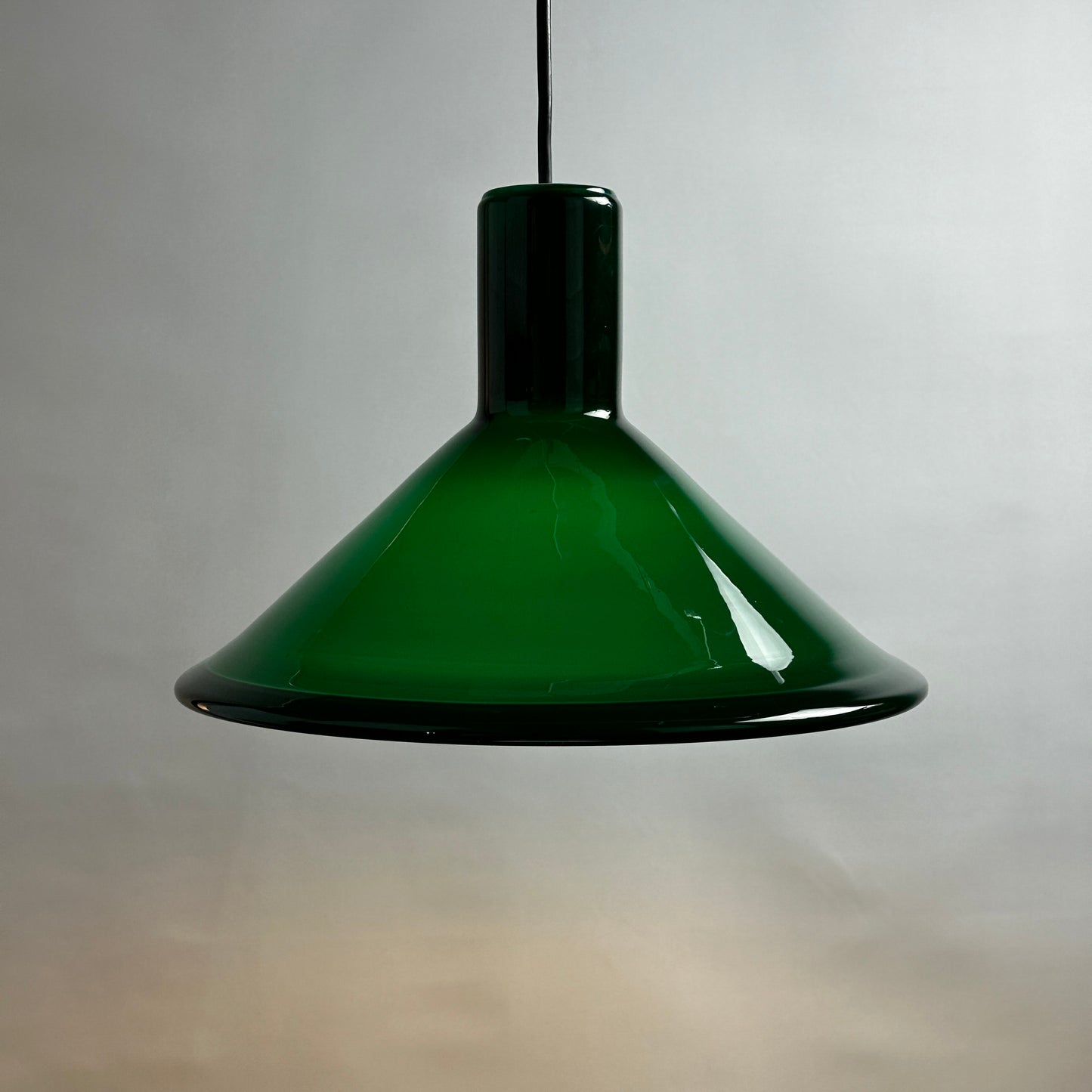 Green Danish glass pendant light Model P & T by Michael Bang for Holmegaard 1972