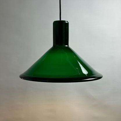 1 of 2 Green Danish glass pendant light Model P & T by Michael Bang for Holmegaard 1972