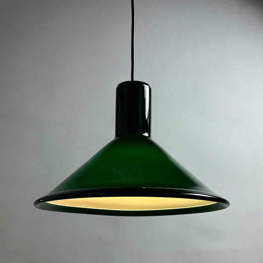 1 of 2 Green Danish glass pendant light Model P & T by Michael Bang for Holmegaard 1972