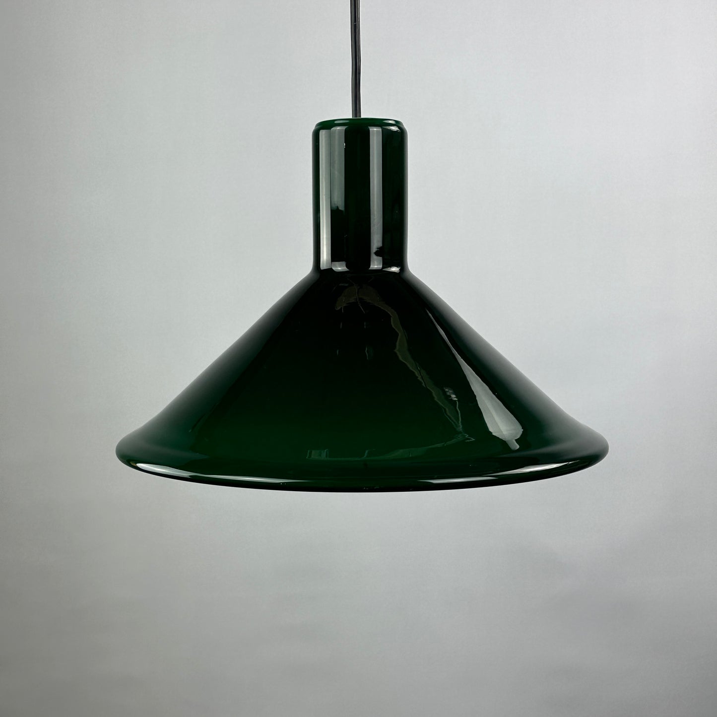 1 of 2 Green Danish glass pendant light Model P & T by Michael Bang for Holmegaard 1972