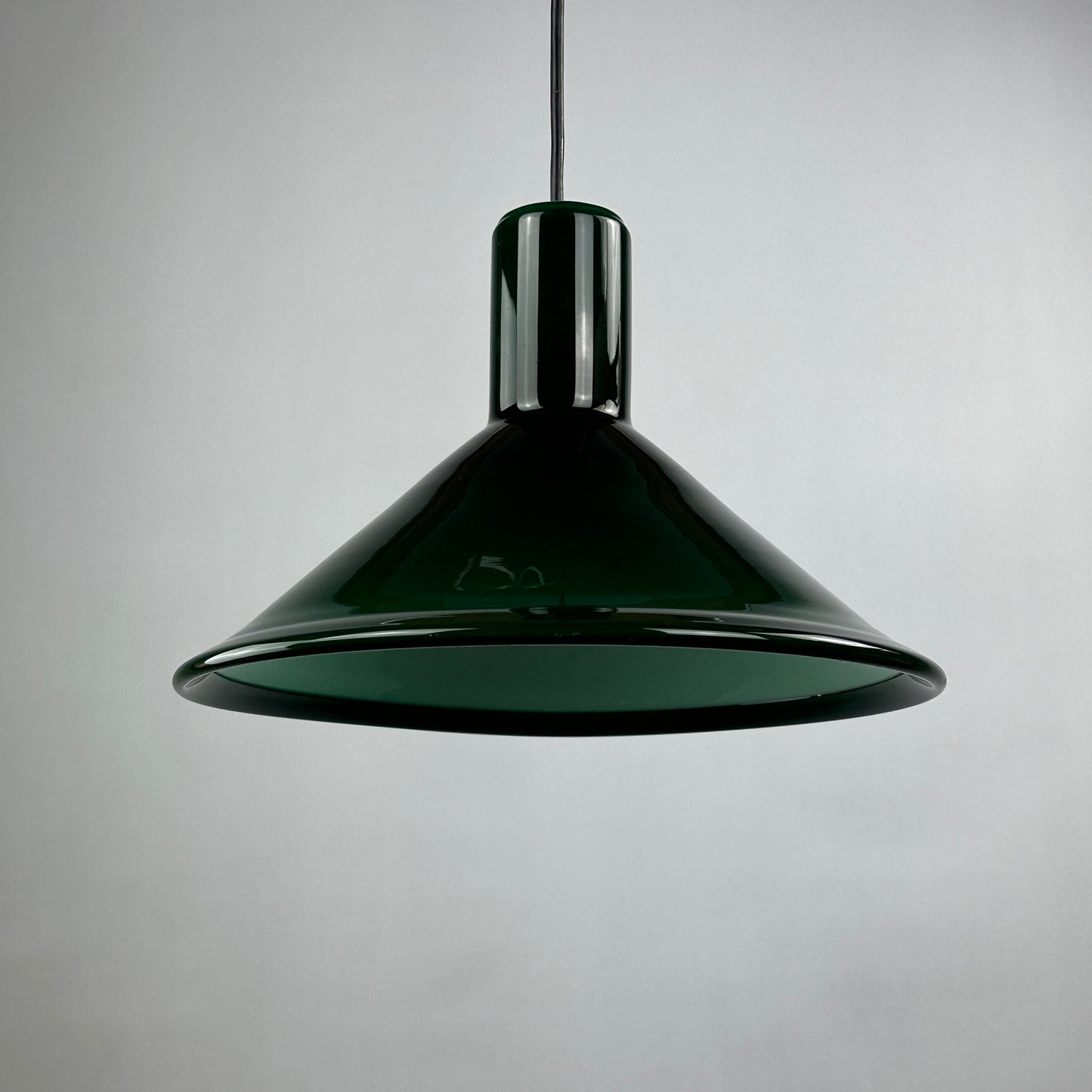 1 of 2 Green Danish glass pendant light Model P & T by Michael Bang for Holmegaard 1972