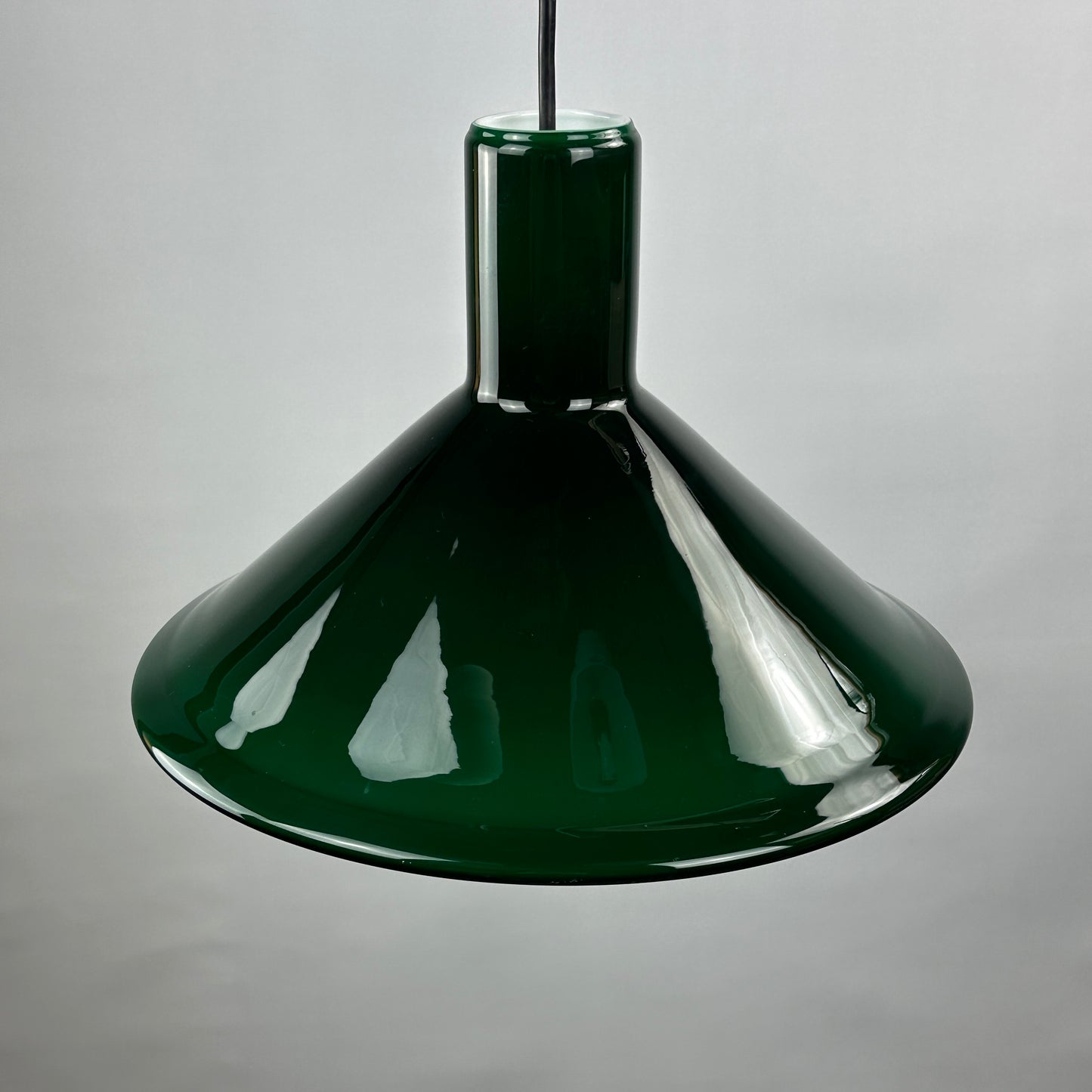 1 of 2 Green Danish glass pendant light Model P & T by Michael Bang for Holmegaard 1972