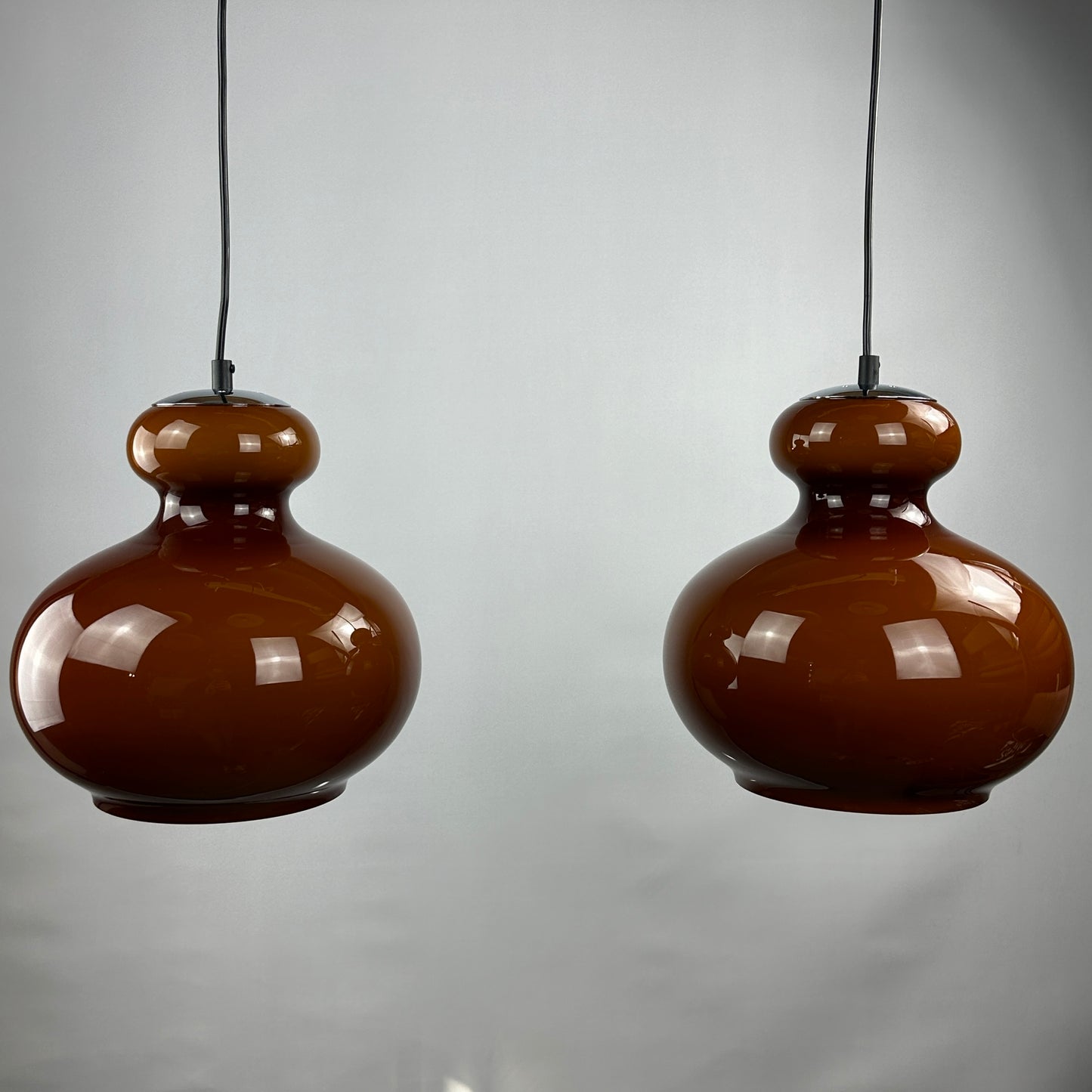 Pair of brown glass pendant light by Peill and Putzler 1960