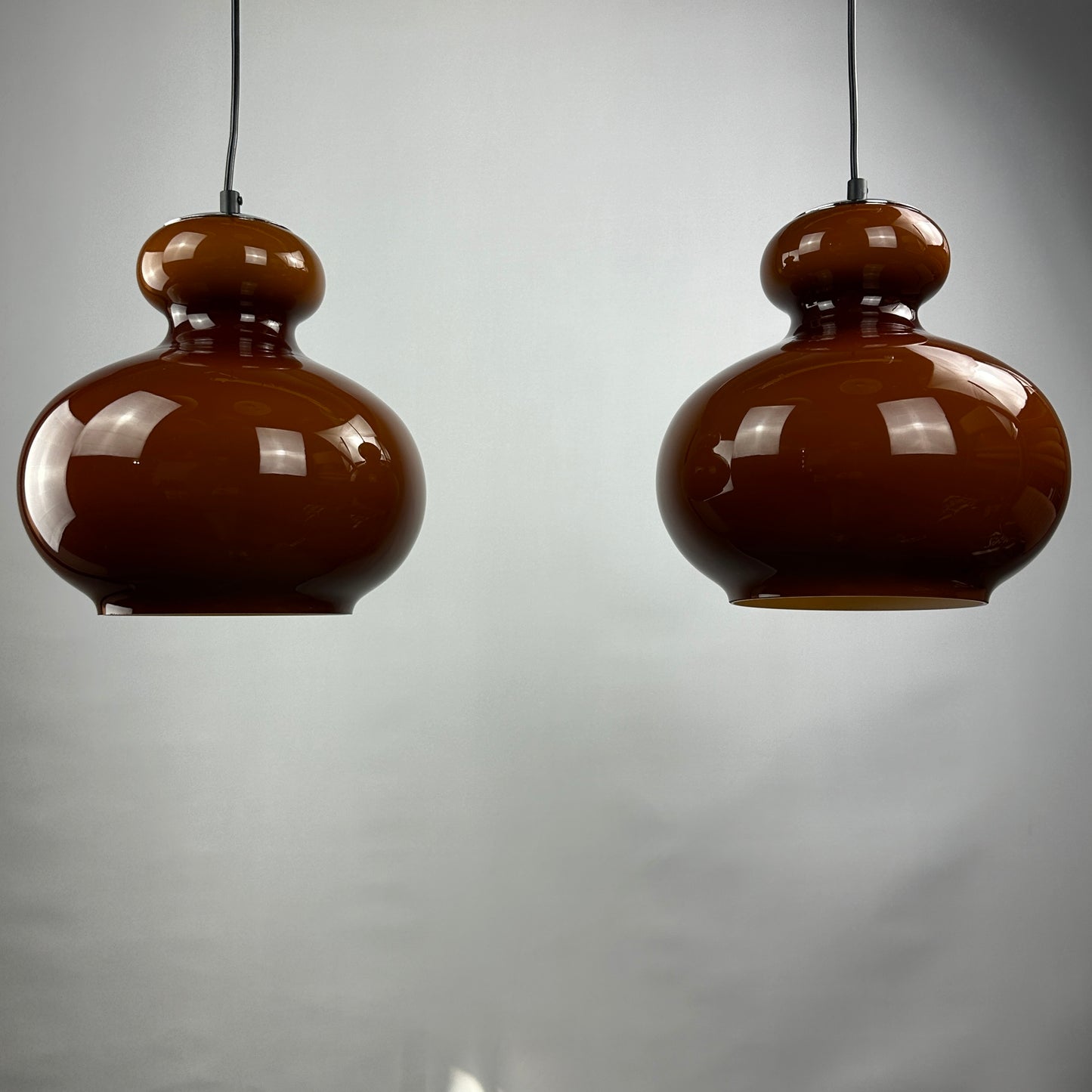 Pair of brown glass pendant light by Peill and Putzler 1960