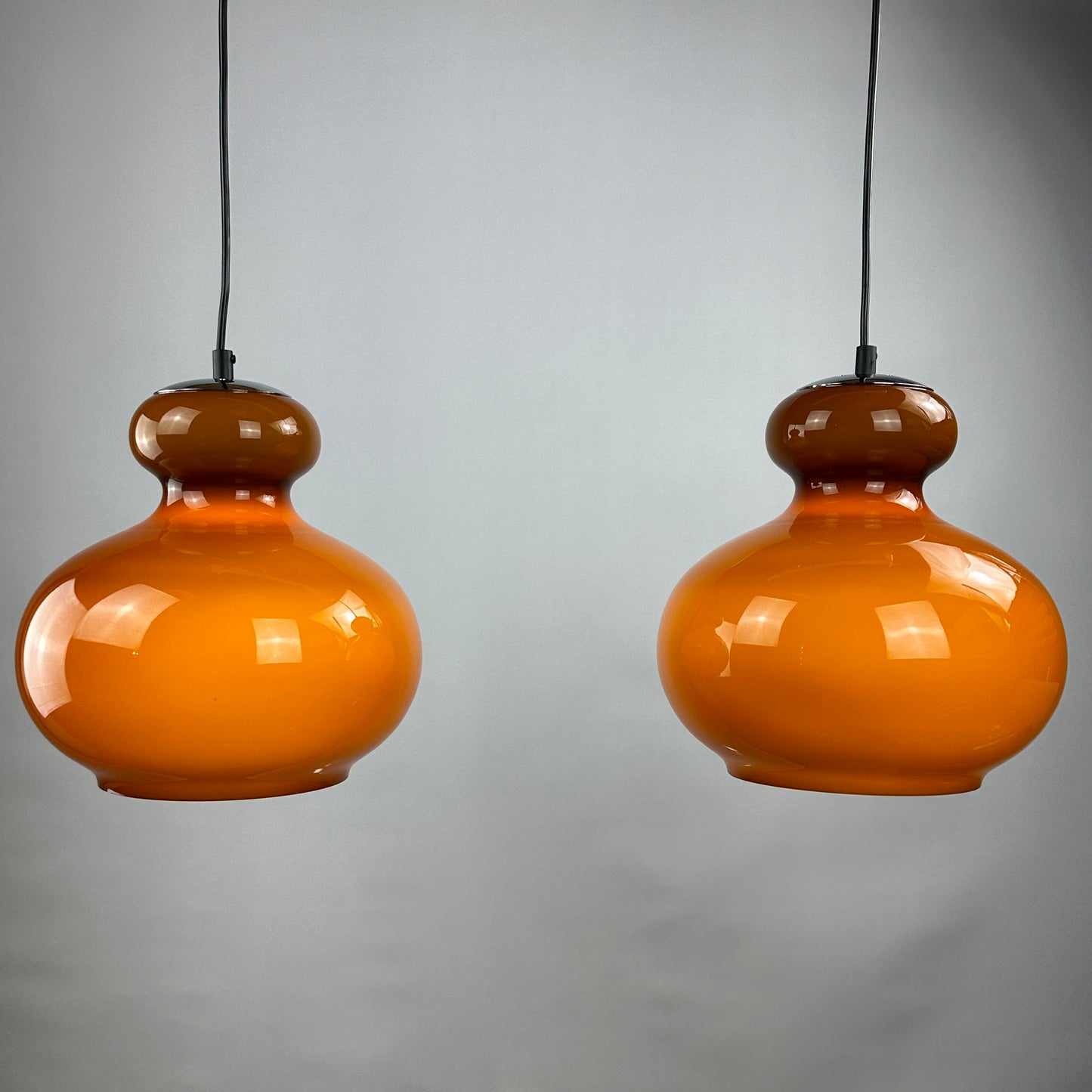 Pair of brown glass pendant light by Peill and Putzler 1960